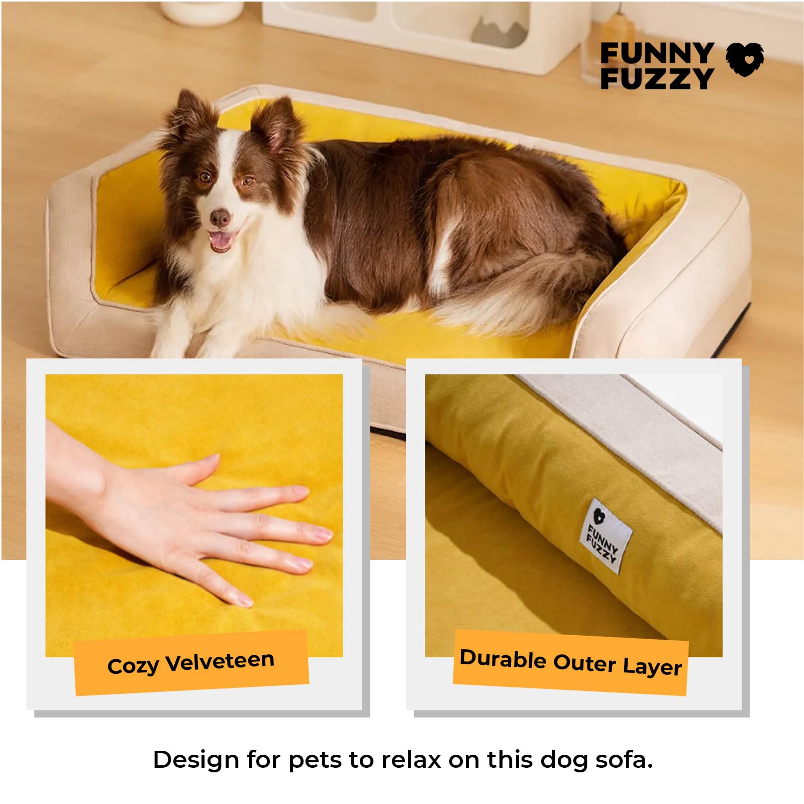 Orthopedic Dog Bed for Large Dogs - Plush Fuzzy Sofa Couch with Egg-Crate Foam Support, Removable & Machine Washable Cover, Non-Slip Bottom - Perfect for Living Room, Bedroom or Pet Nursery