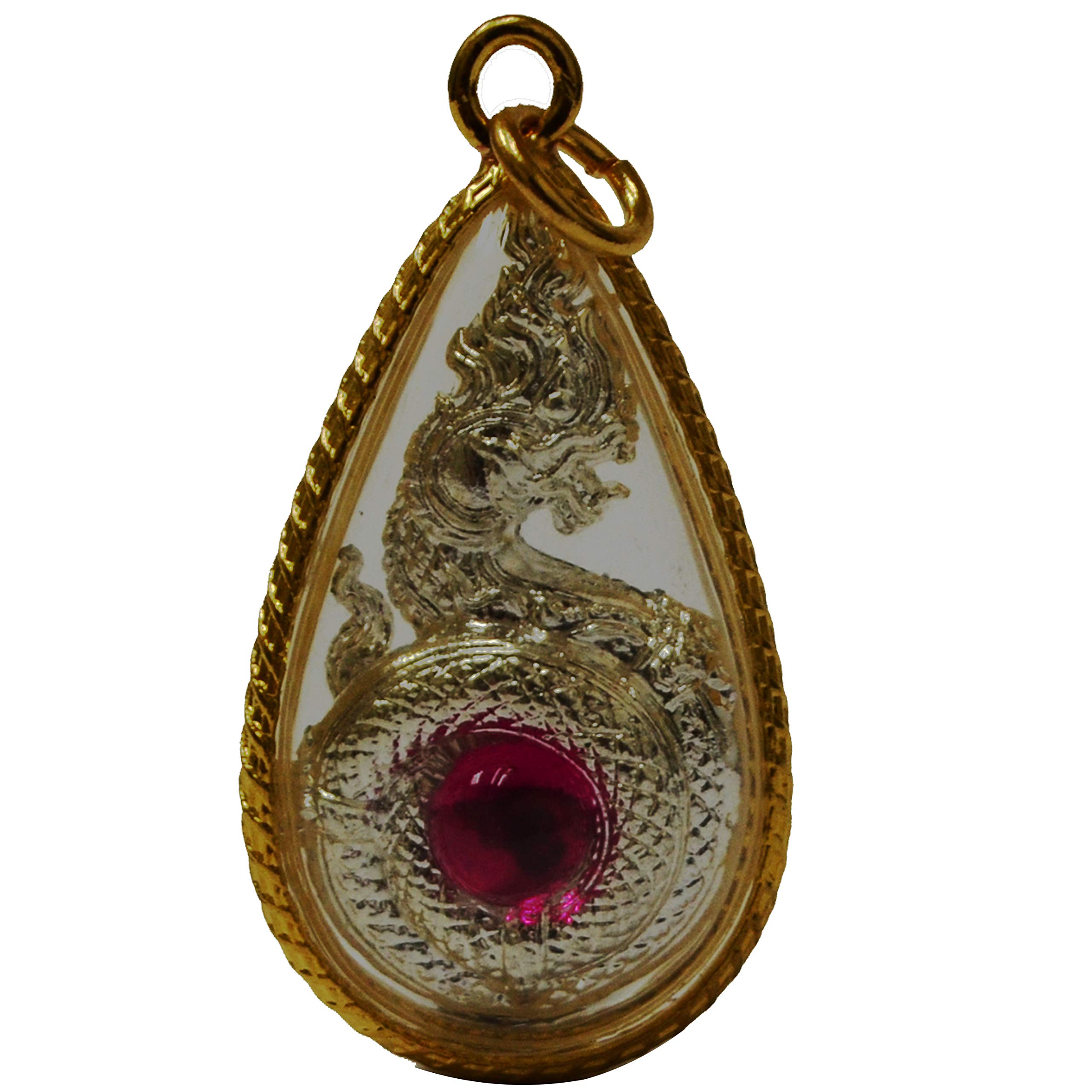 Thai Magic Amulet Pendant - Serpent Brass Charm Necklace, Nakaraj Naga Talisman for Luck & Wealth | Spiritual Protection Jewelry for Meditation, Blessings & Good Fortune