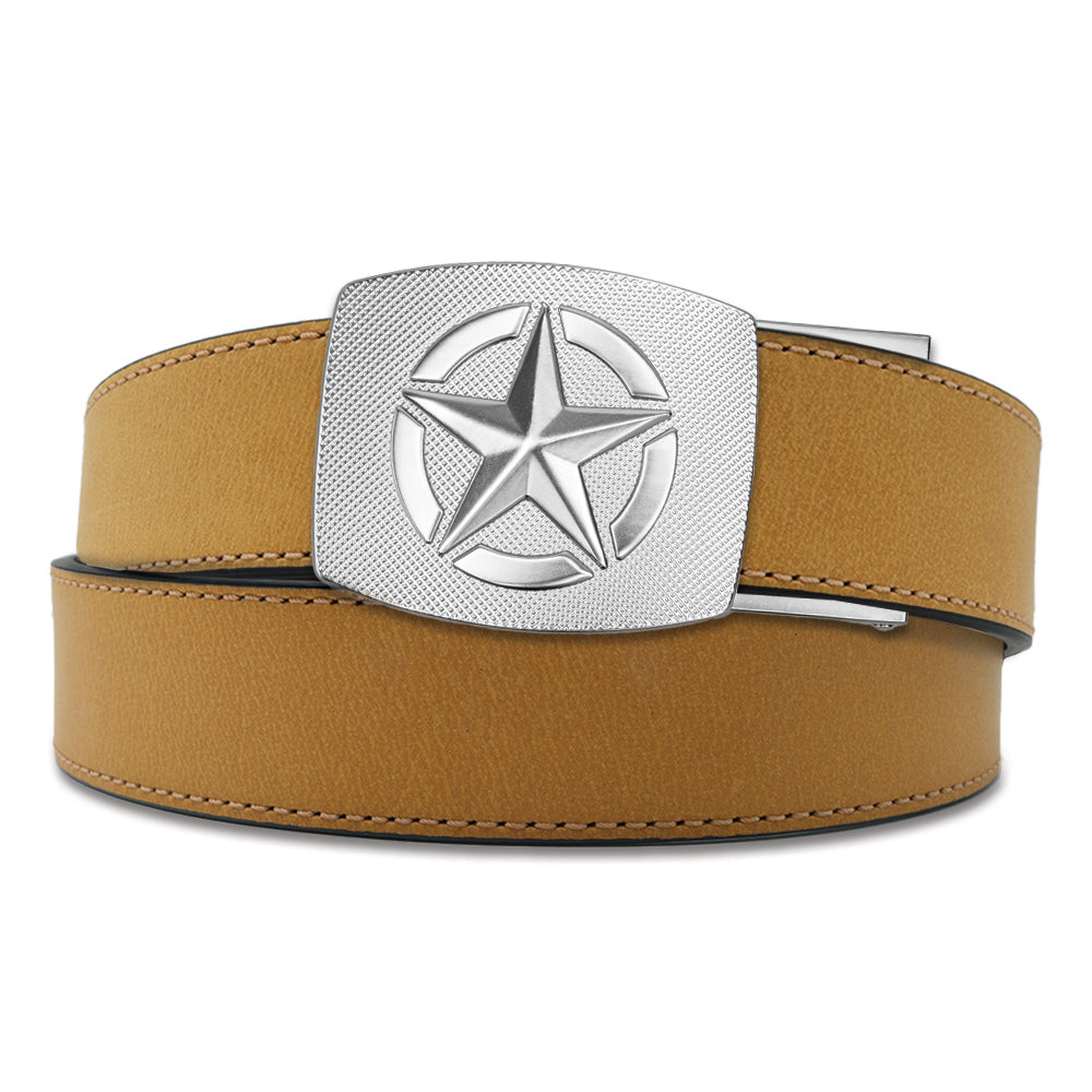 STAR BUCKLE Genuine Tan Buffalo Leather Gun Belt for Men - Heavy Duty Western Cowboy Belt for Concealed Carry & Outdoor Activities