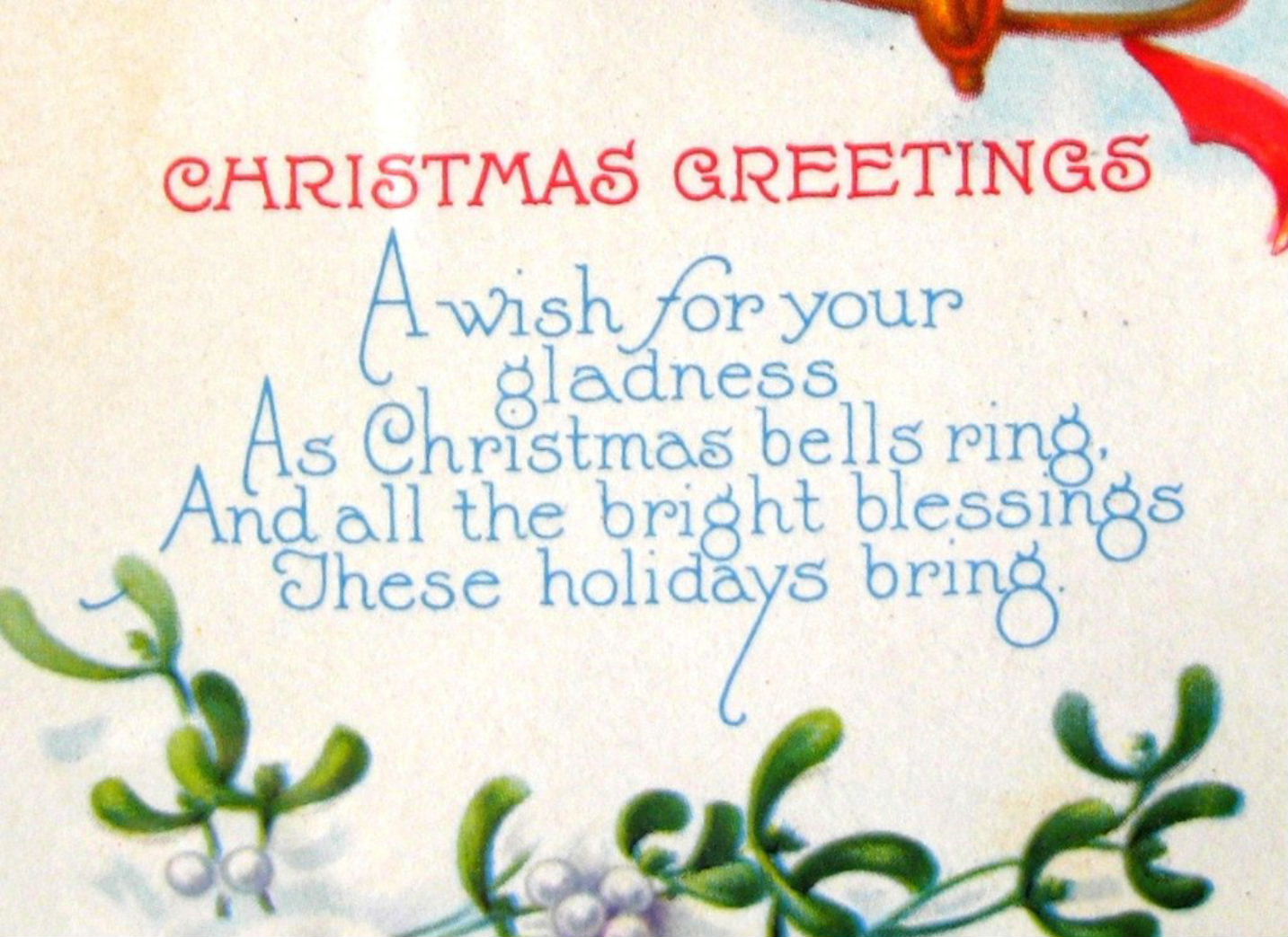 Vintage 1929 Christmas Postcard with Bell, Poinsettias & Snow Poem - Divided Back - Perfect for Holiday Greetings, Collectors & Scrapbooking