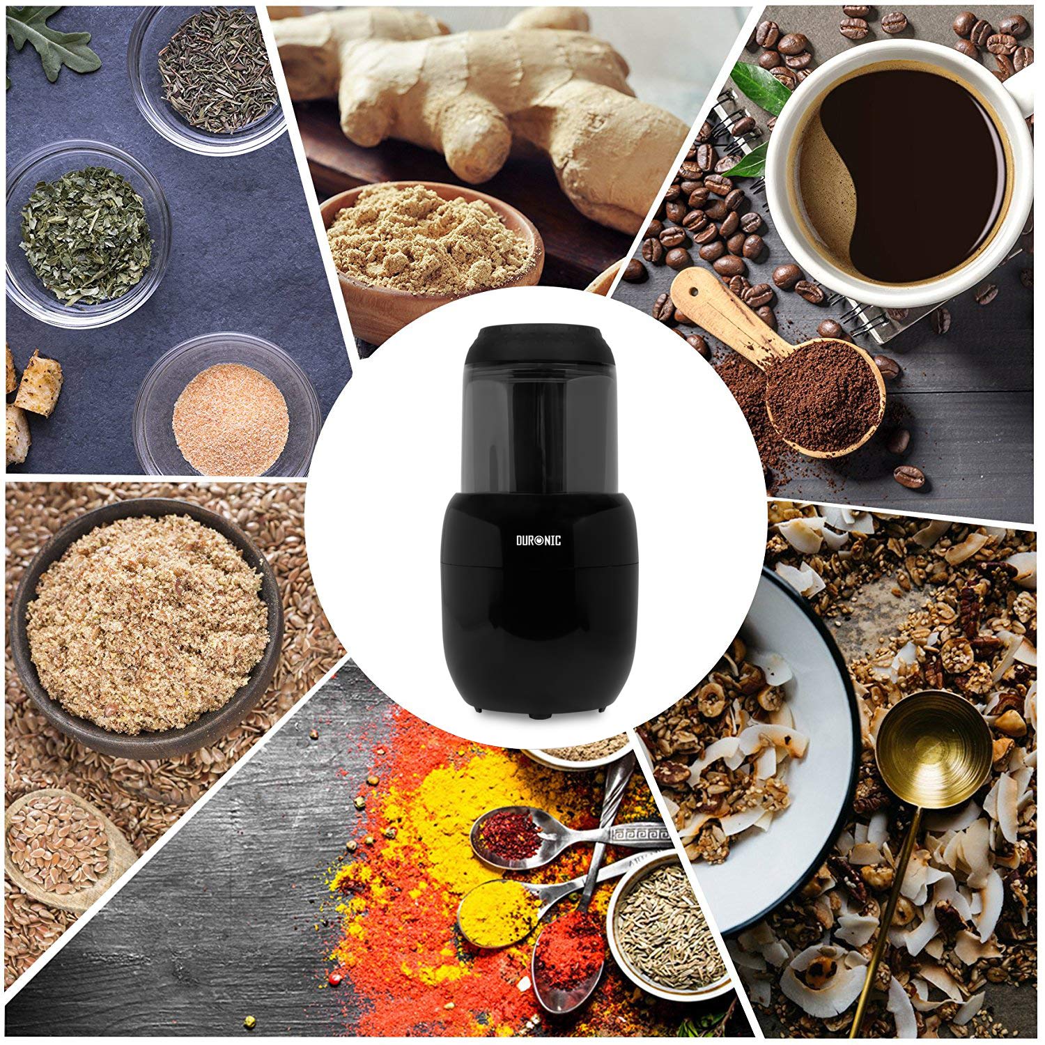Duronic CG300 Electric Spice Grinder Mill - 300W Stainless Steel Blade for Coffee Beans, Herbs, Nuts & Seeds | Mini Food Chopper & Blender for Wet/Dry Ingredients | Perfect for Kitchen, Baking & Smoothie Making