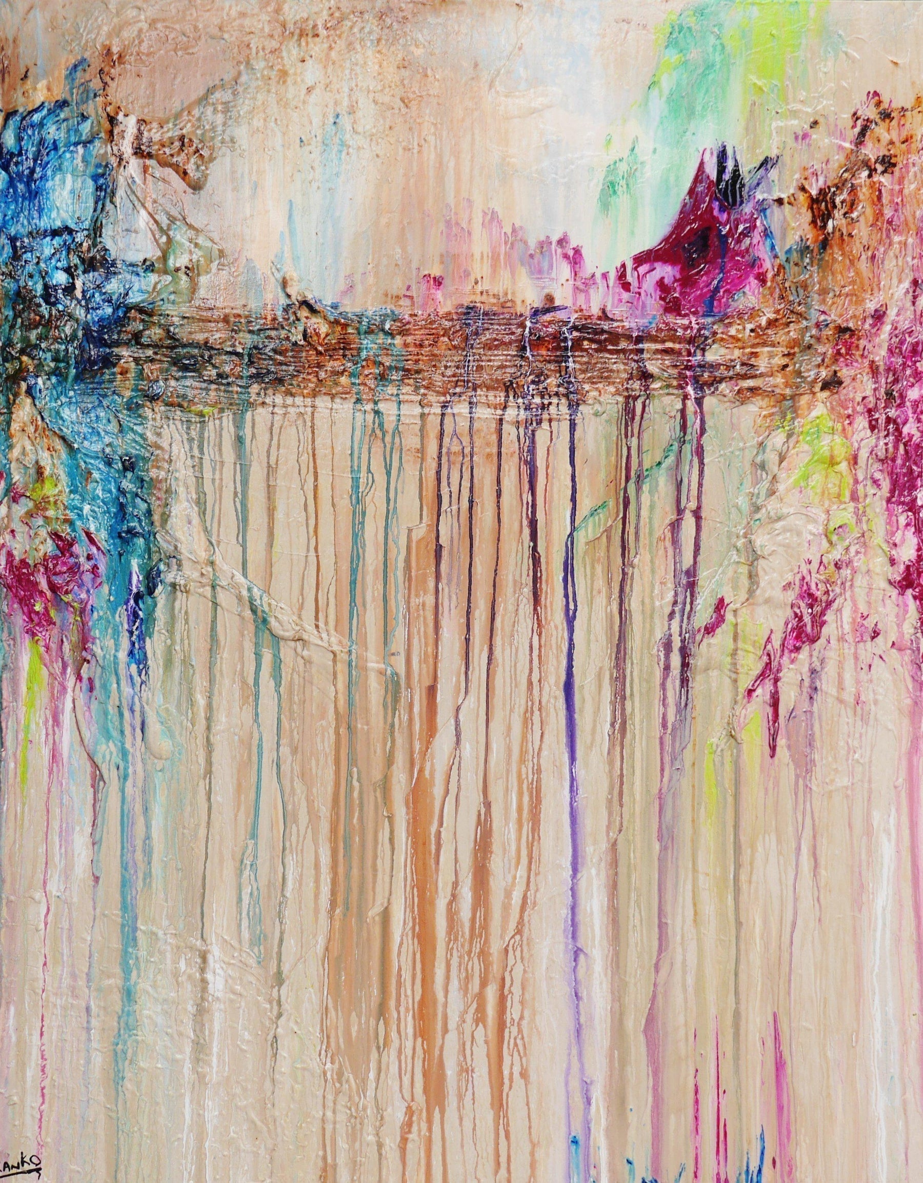 Brown Abstract Leather Pastels Painting 120cm x 150cm - Modern Wall Art for Living Room, Bedroom & Office Decor