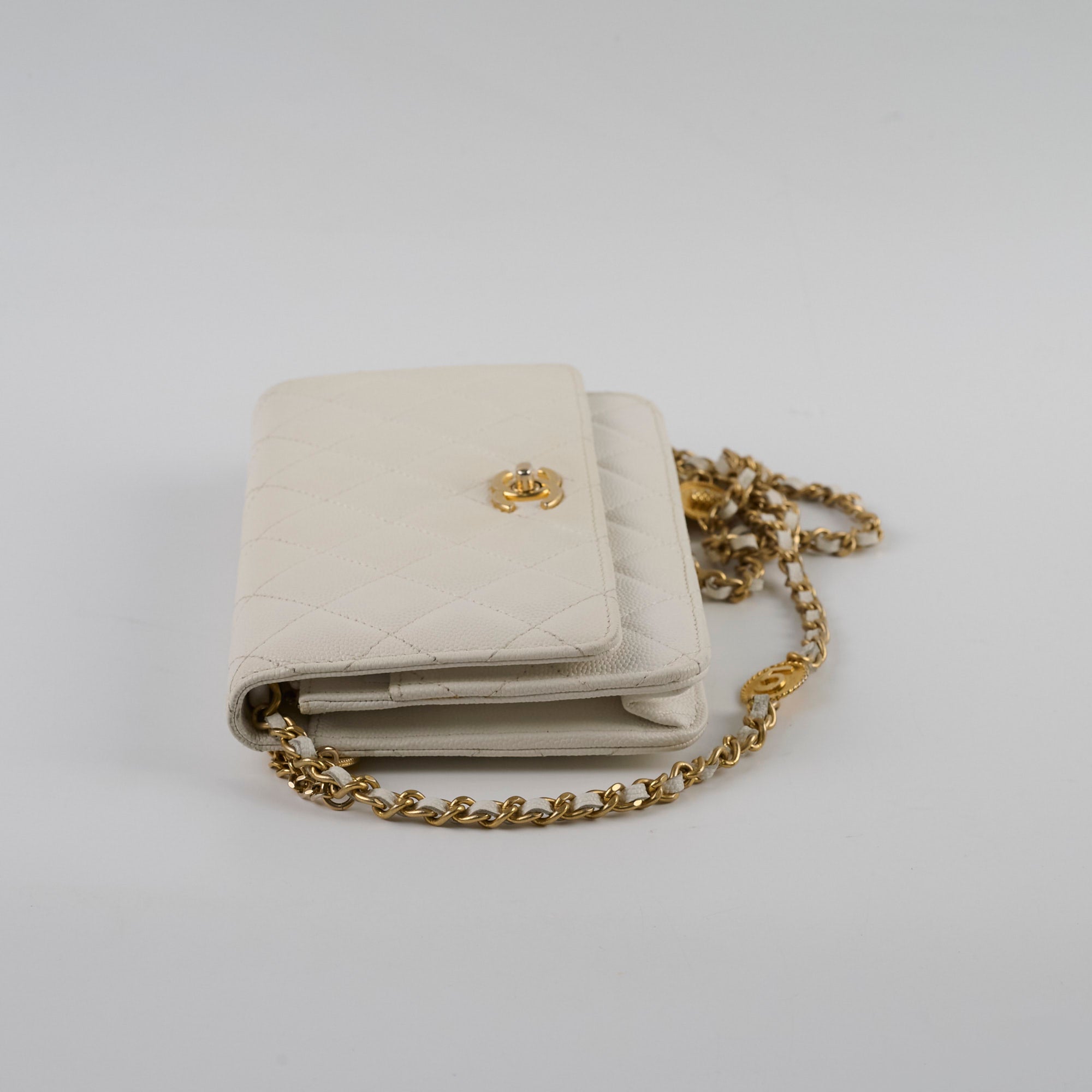 Chanel Caviar Leather Wallet On Chain WOC in White/Cream with Microchip - Luxury Crossbody Bag for Women, Perfect for Evening Events & Daily Use