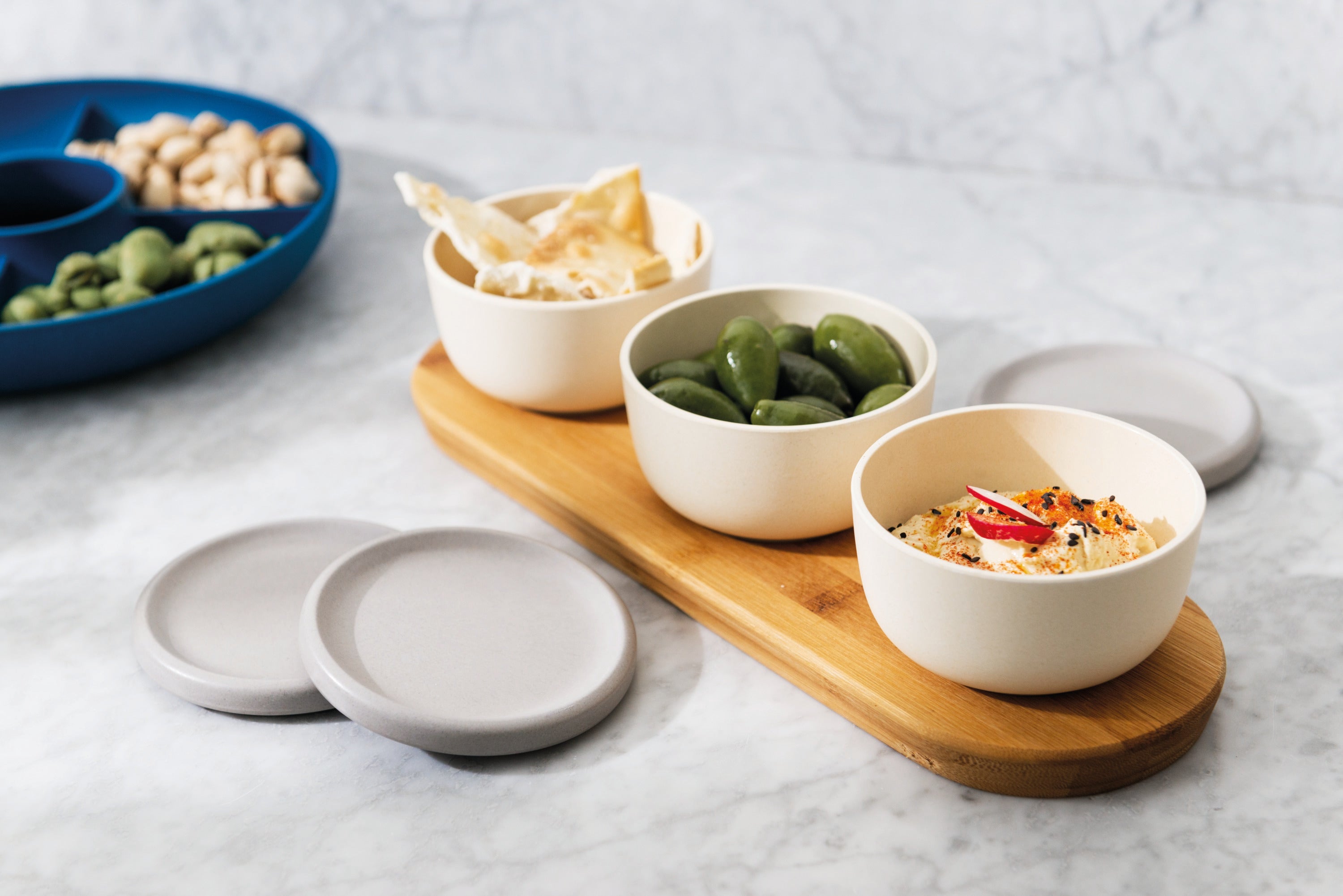 BergHOFF Leo 7-Piece Bamboo Covered Appetizer Set - 0.29qt Mini Serving Bowls with Lids - Perfect for Parties, Snacks, and Small Food Portions