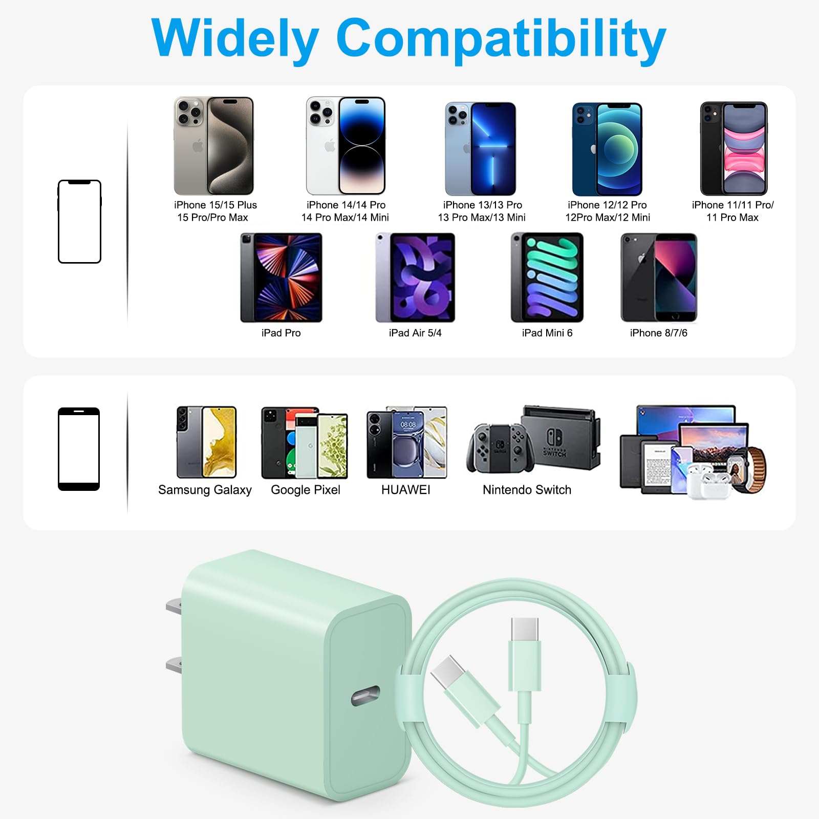 Apple MFi Certified Fast Charger for iPhone 16/15 - 30W USB C Wall Charger with 6FT USB C to C Cable - Compatible with iPhone 16/15/Pro/Pro Max, iPad Pro, AirPods, Samsung & Android Phones - Perfect for Home, Office & Travel Charging