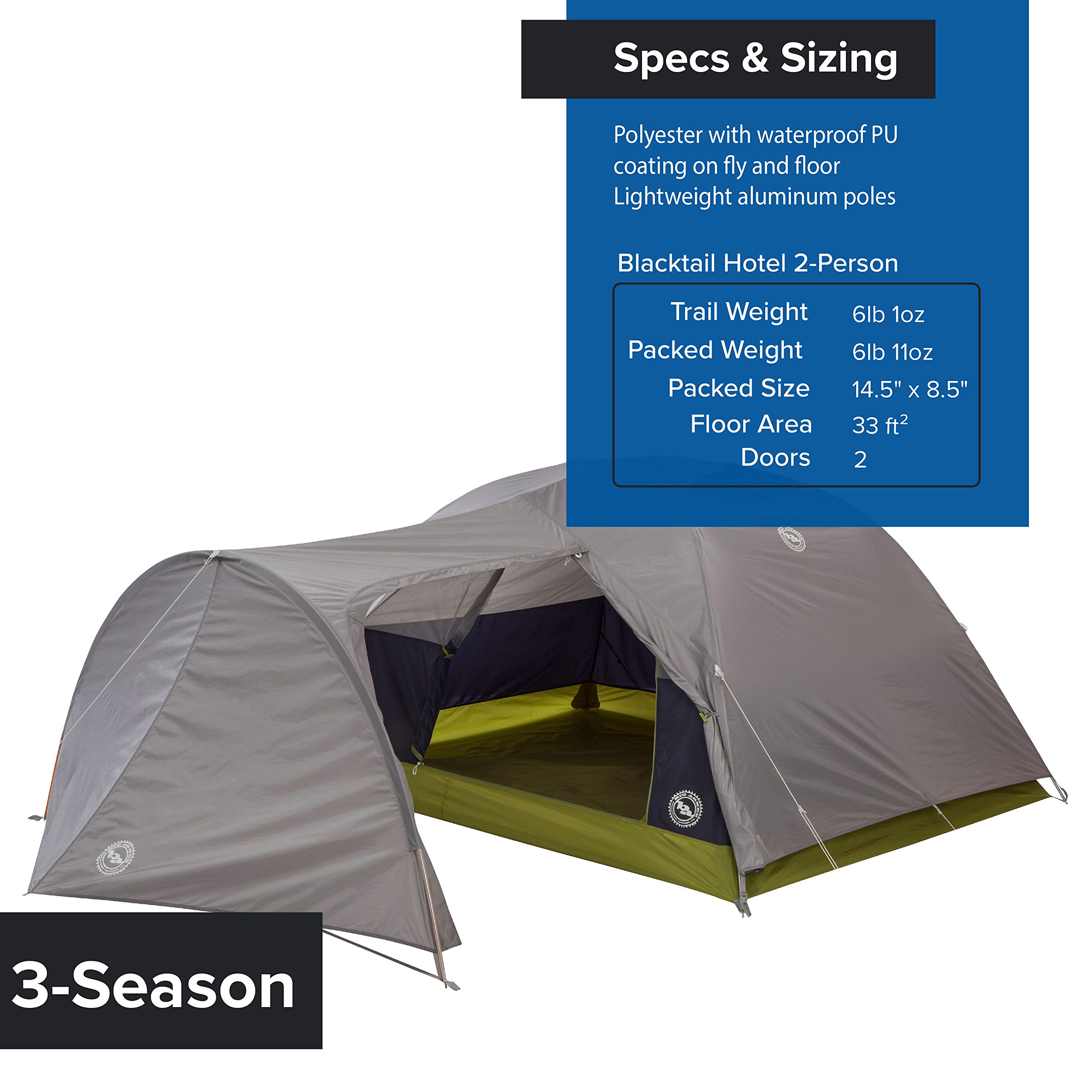 Big Agnes Blacktail Hotel Bikepacking Tent - Lightweight 2-Person Backpacking Tent for Camping, Hiking & Bikepacking Adventures - Waterproof & Windproof Outdoor Shelter