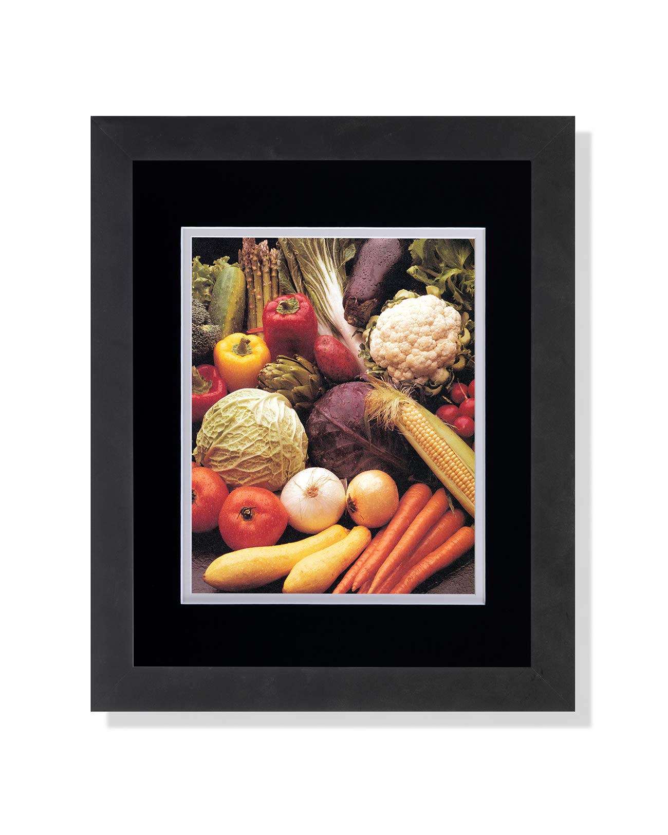 Black and White Framed Kitchen Art Print - Squash, Carrots, Corn, Peppers & Onions - Perfect for Farmhouse Decor, Restaurant Walls & Culinary Gifts