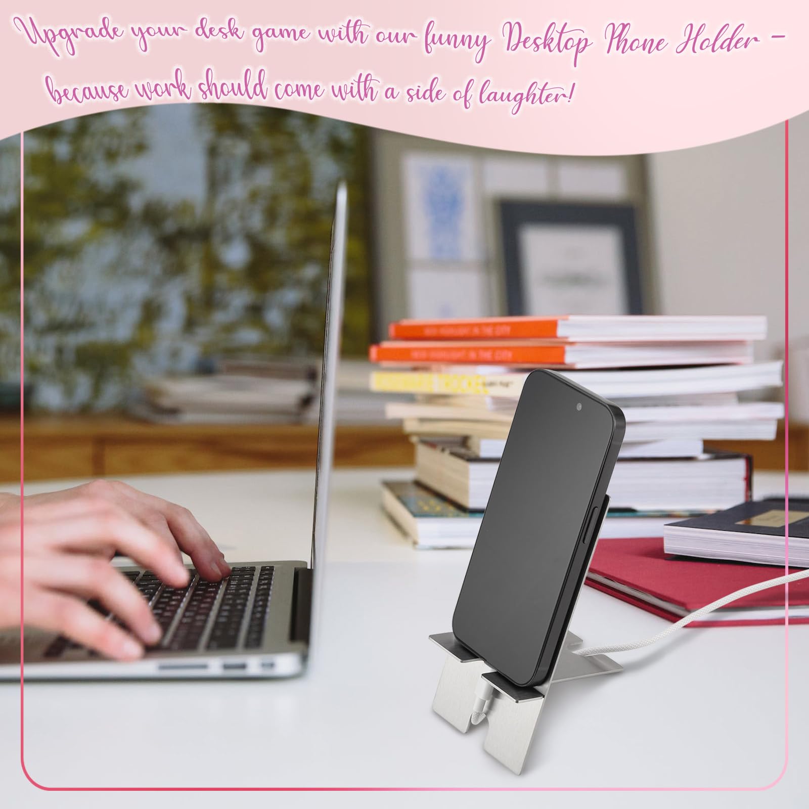 YODOCAMP Funny Work from Home Definition Metal Phone Stand - Cute Desk Holder for Cell Phones, Perfect Gift for Women, Men, Boss, Coworkers & Friends - Ideal for Office, Home Desk & Remote Work Setup