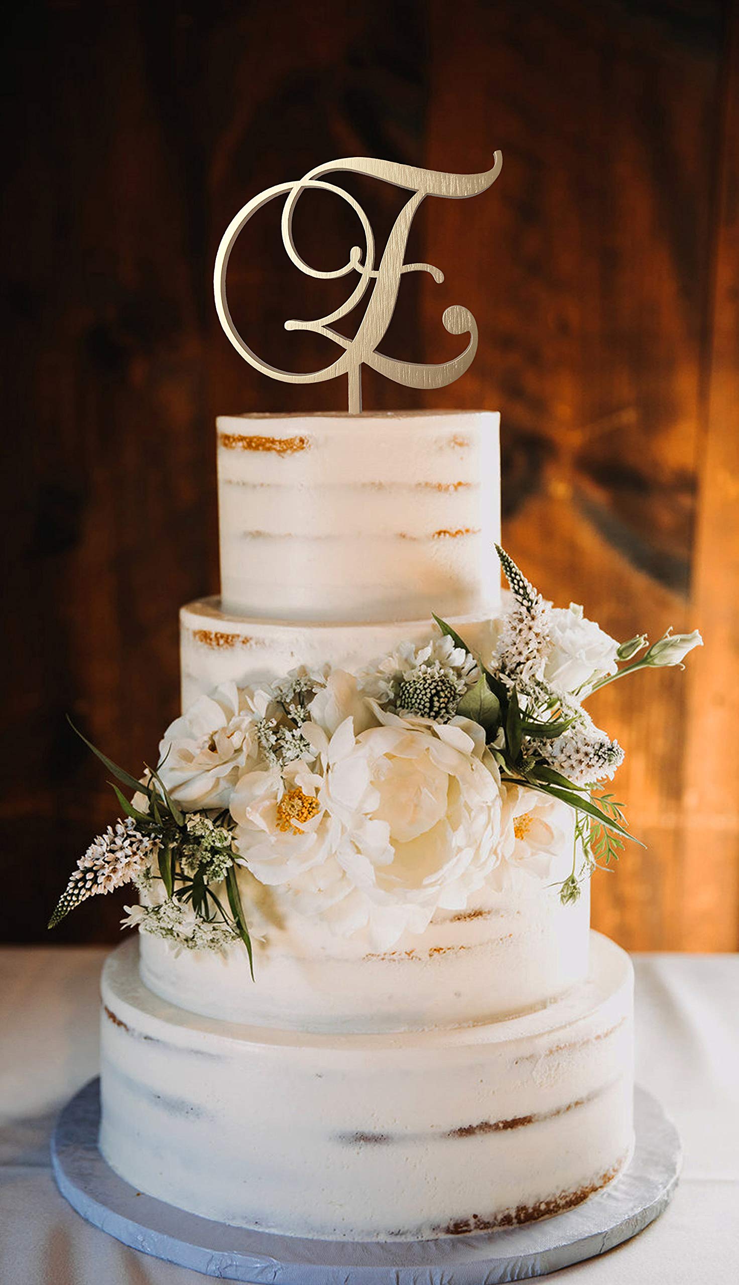 Custom Gold Letter E Cake Topper - Wedding & Anniversary Cake Decorations - Personalized Mr & Mrs Initials Cake Topper for Weddings, Birthdays & Special Celebrations