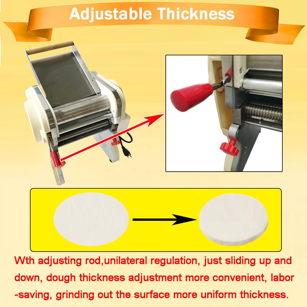 INTBUYING Electric Pasta Maker Machine - Stainless Steel Automatic Noodle Maker with 3mm Round Cutter & Adjustable Thickness for Home & Commercial Use | Perfect for Italian Cuisine, Restaurant Kitchen & Homemade Pasta