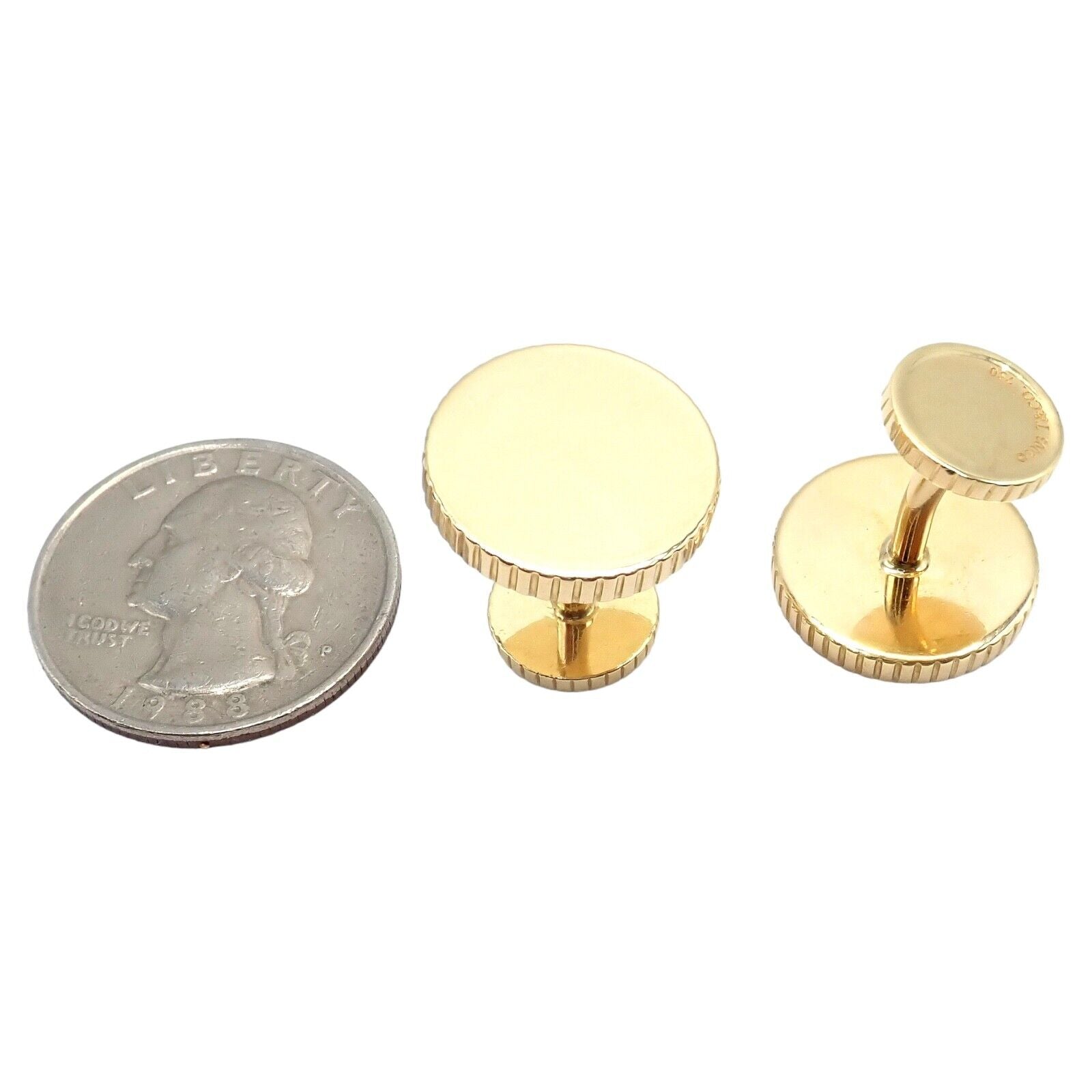 Vintage Tiffany & Co. 18k Yellow Gold Coin Edge Circle Cufflinks - Limited Edition 2003 - Perfect for Weddings, Business Meetings & Formal Events
