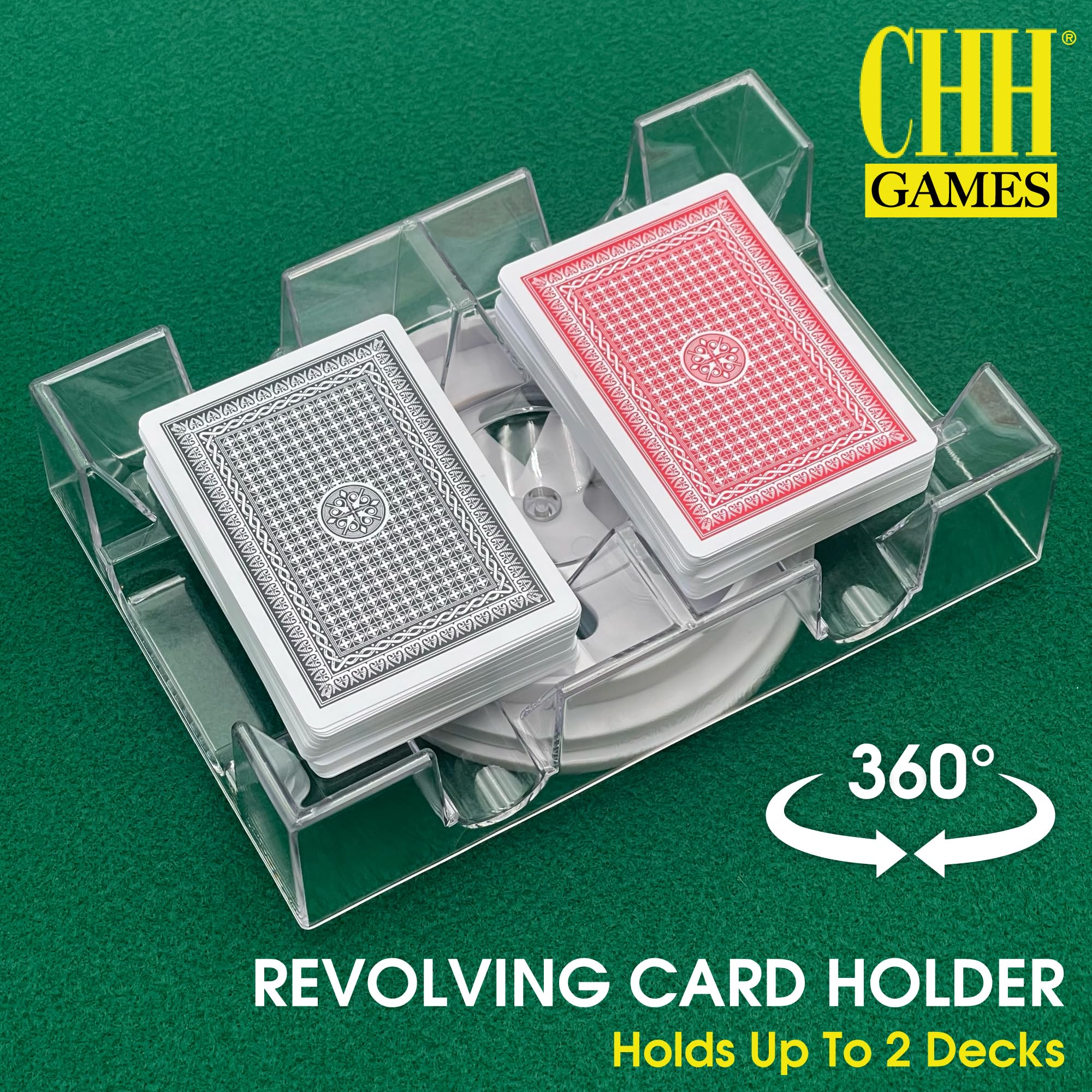 360° Rotating Dual Deck Poker Card Holder - Acrylic Clear Playing Card Tray for Casino, Canasta & Card Games - Perfect for Poker Nights & Game Gatherings