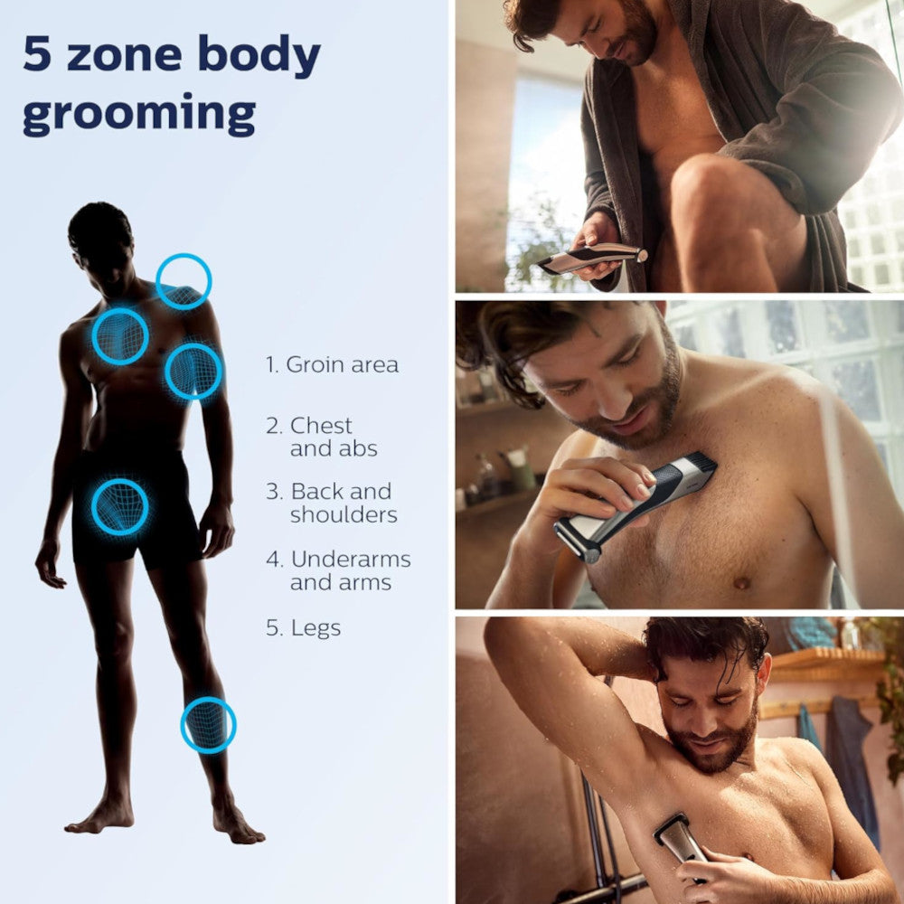 PHILIPS BG7025/15 Body & Intimate Area Trimmer for Men - Waterproof Manscaping Grooming Kit with Dual-Sided Trimmer - Perfect for Body Hair, Chest, Back & Sensitive Areas