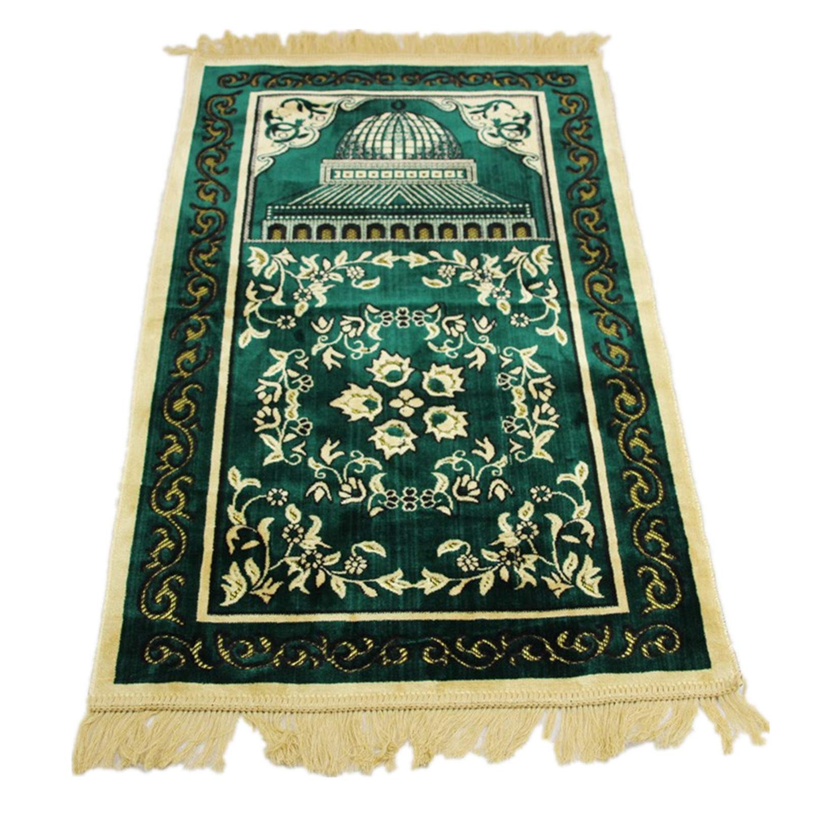 Premium Islamic Prayer Rug - Soft Thick Fabric Muslim Prayer Mat for Home & Mosque - Green Carpet for Salah, Jumu'ah & Daily Worship
