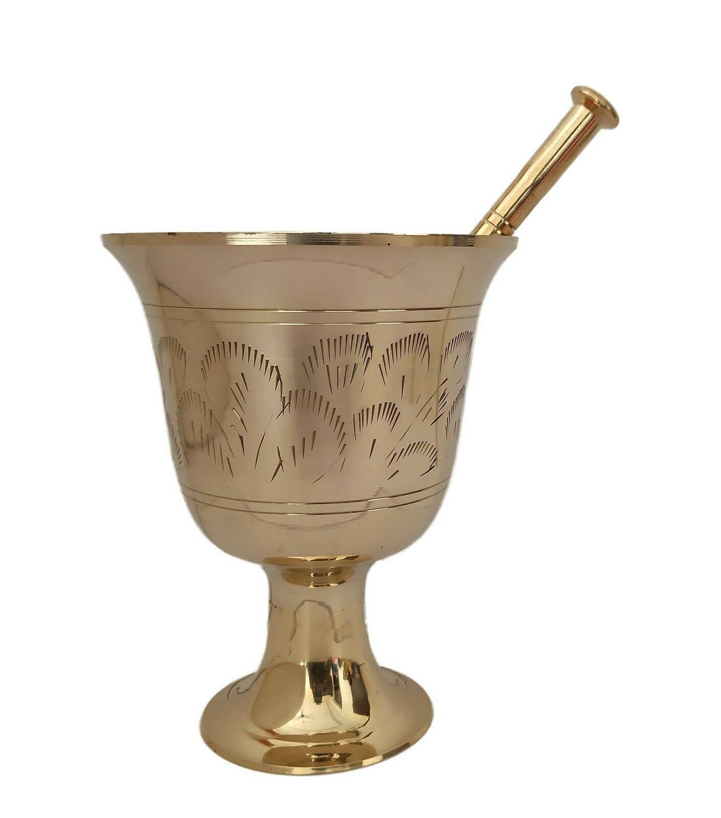 Golden Brass Mortar and Pestle Set - Metal Spice Grinder, Herb Crusher, Okhli Musal for Kitchen - 5