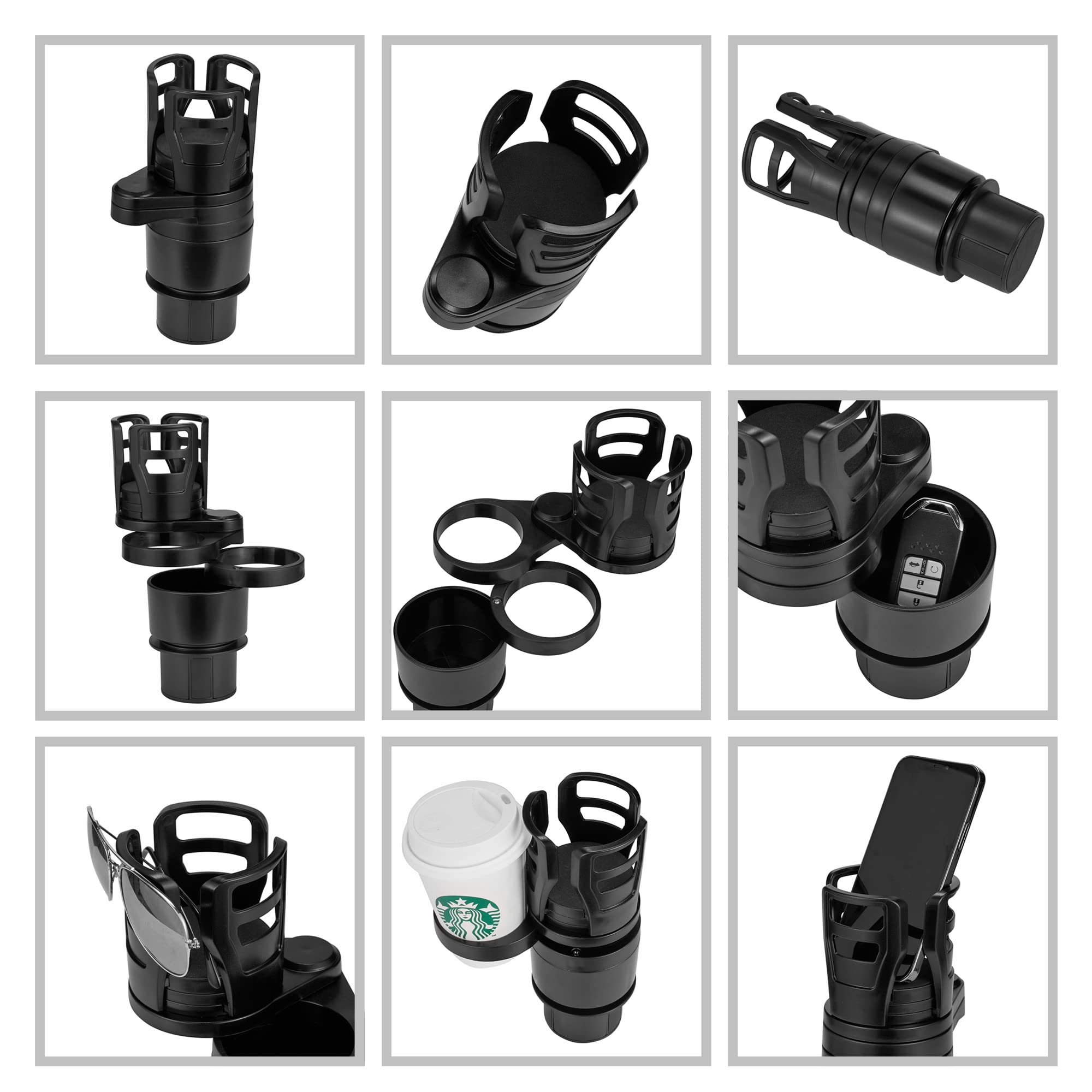 4 in 1 Car Cup Holder Extender - Multifunctional Car Organizer for Drinks, Bottles & Cups - Universal Vehicle Interior Accessories - Perfect for Road Trips, Commuting & Family Travel