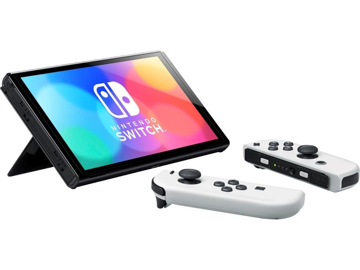 Nintendo Switch OLED Model (White) Animal Crossing: New Horizons Bundle with Red/Blue Joy-Con, Dock, Grips & Straps | Includes Signature Series Portable Case & Earphones | Perfect for Gaming at Home, Travel & Multiplayer Fun