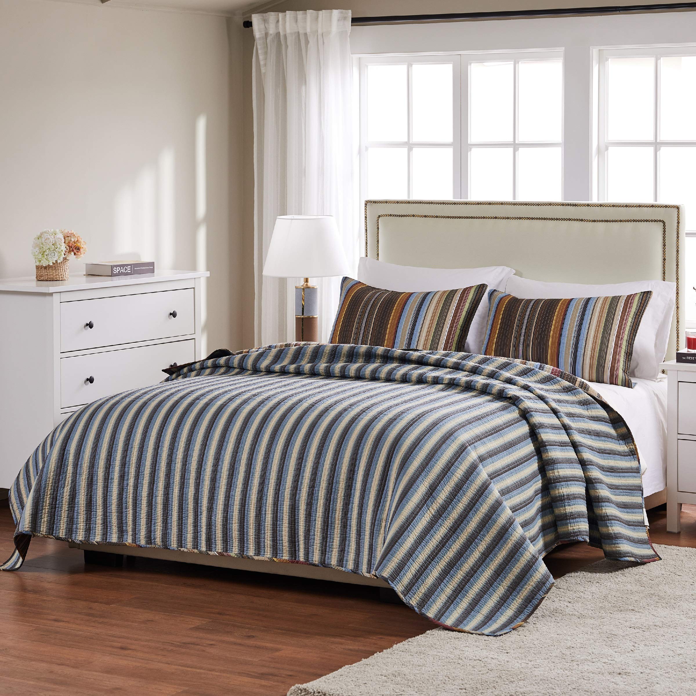 Greenland Home Durango 100% Cotton Reversible Quilt Set - 2-Piece Twin/XL Size, Earth Tones - Soft & Breathable Bedding for Cozy Comfort - Perfect for Guest Rooms, Dorms, and Everyday Use