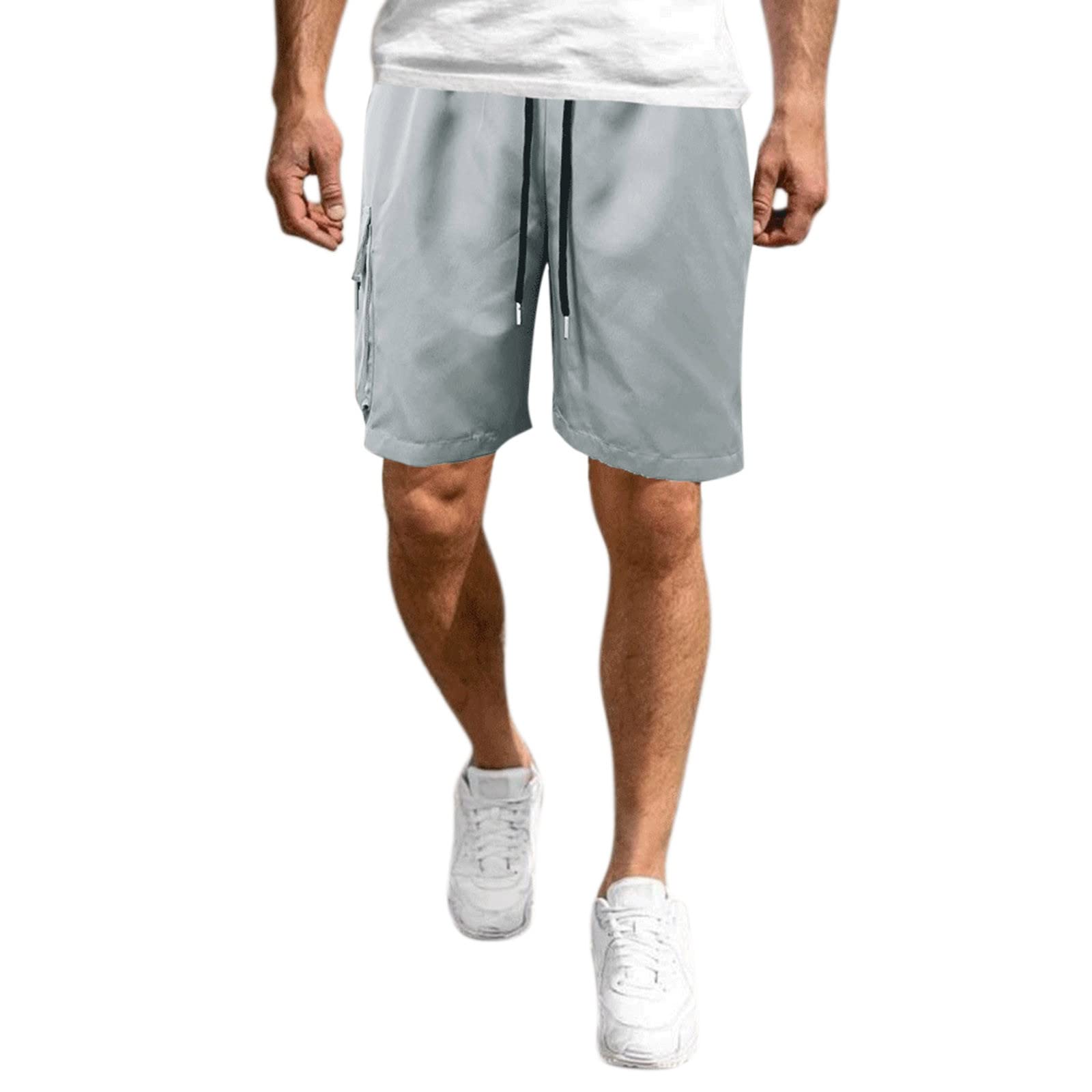 Men's Summer Cargo Shorts - Breathable Loose Fit Straight Leg Beach Yoga Pants for Sports & Casual Wear | White & Navy
