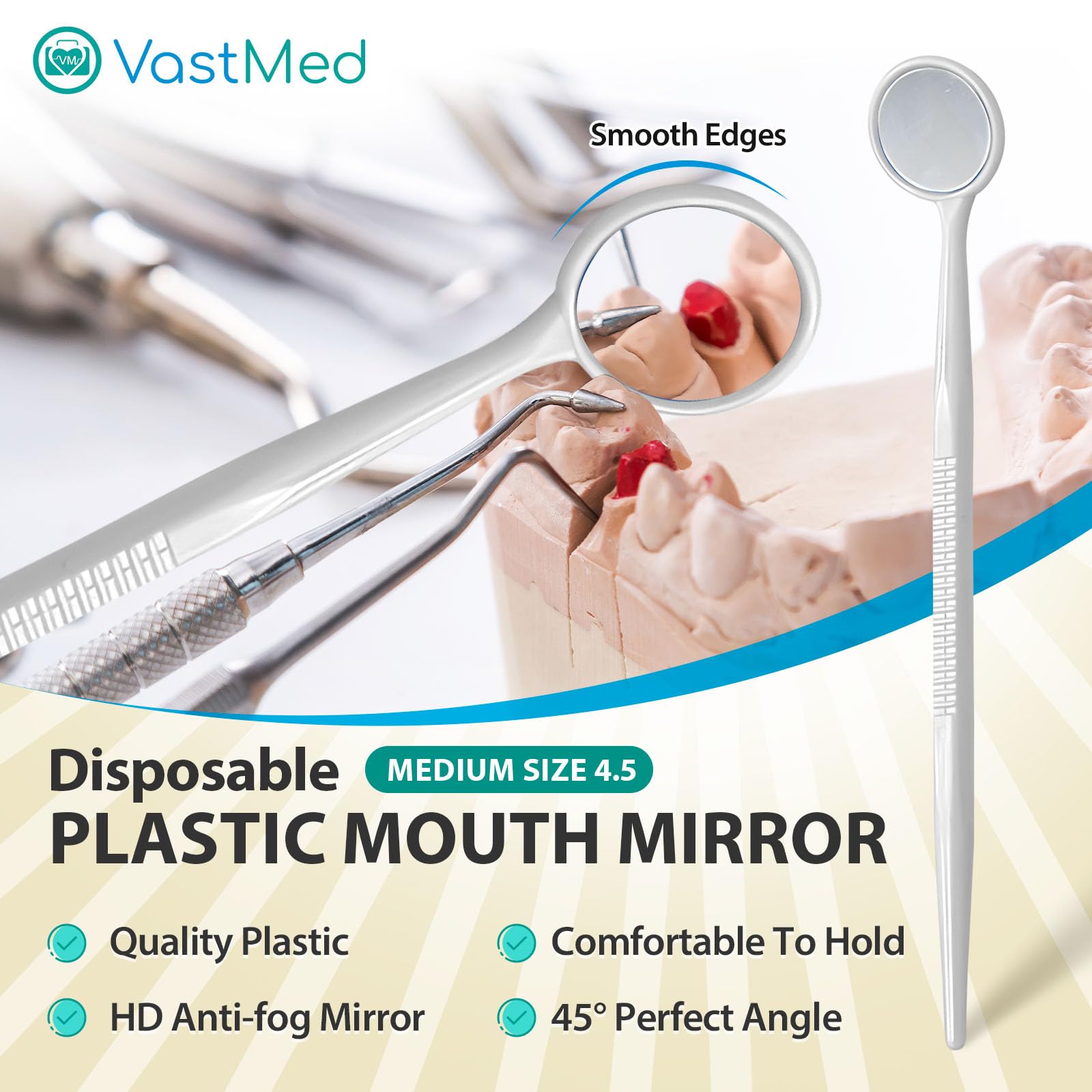 200-Pack Dental Grade Disposable Mouth Mirrors - Anti-Fog Plastic Dental Instruments with Handles for Dentists & Oral Exams | Perfect for Dental Clinics, Teeth Cleaning & Orthodontic Procedures