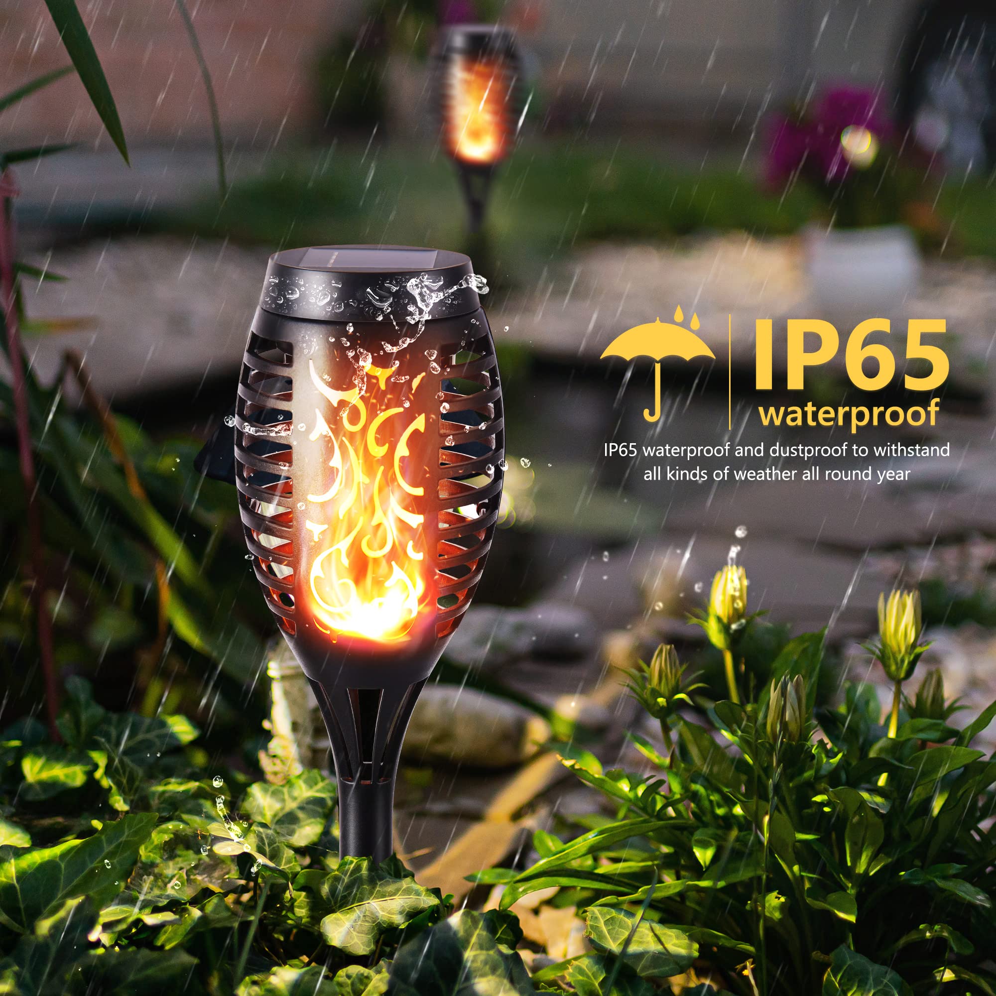 Solar Torch Flame Lights Outdoor - Waterproof Flickering Flame Solar Pathway Lights for Garden, Lawn, Patio, Yard, Driveway | Landscape Decoration Lighting for Backyard, Walkway & Outdoor Parties