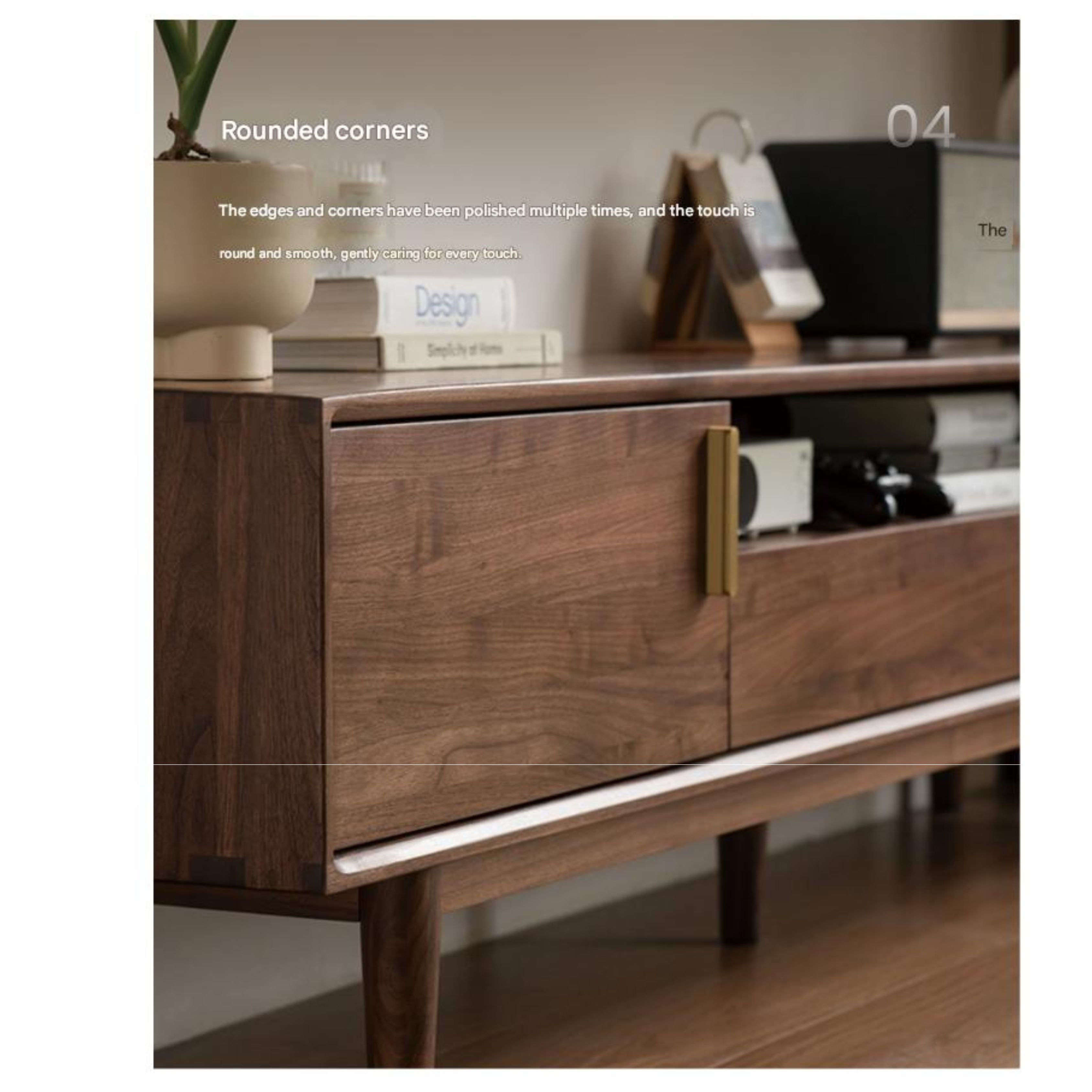 Premium Black Walnut Solid Wood TV Stand Cabinet with Storage - Modern Entertainment Center for Living Room, Home Theater & Media Organization
