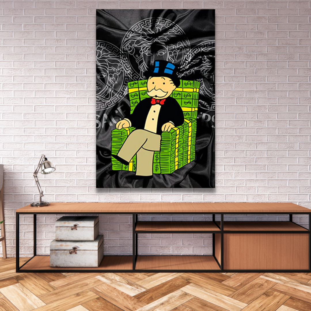 Alec Monopoly Millionaire on Dollars Canvas Print - Pop Art Wall Decor for Living Room, Office & Gaming Room
