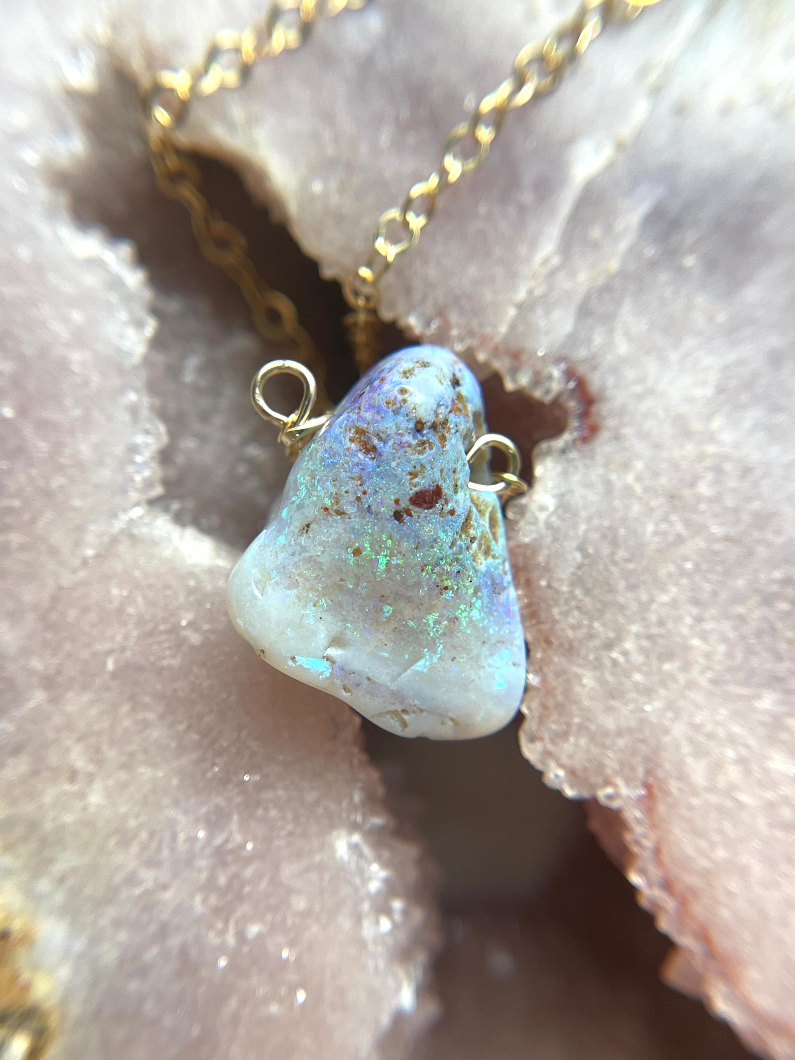 Genuine Australian Opal Necklace – Natural Raw Opal Pendant Jewelry for Women – Perfect for Weddings, Parties & Special Occasions