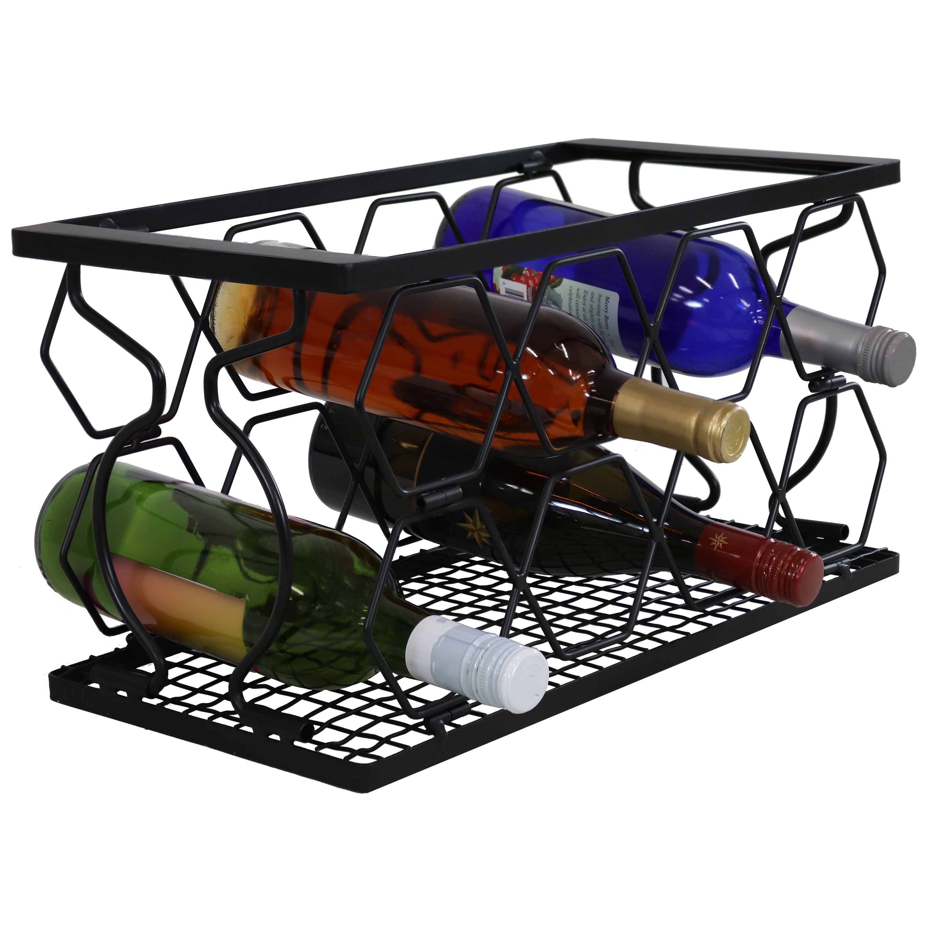 Sunnydaze Foldable Metal Countertop Wine Rack - Black | Space-Saving Wine Storage for Kitchen, Bar & Dining Room | Holds 6 Bottles