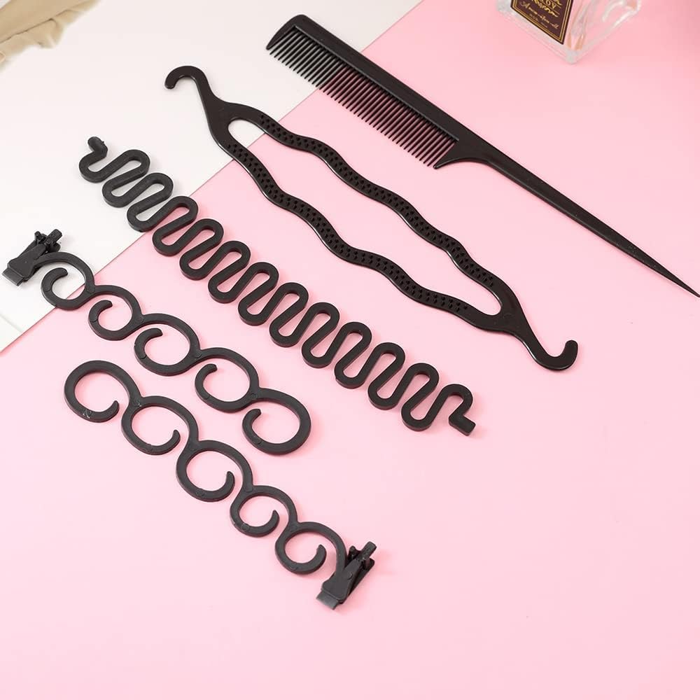 EPARTY Women's Hair Braiding Kit - 7 Piece French Braid Styling Tools Set for Women (Black) | Perfect for DIY Hairstyling, Parties, Weddings & Everyday Use