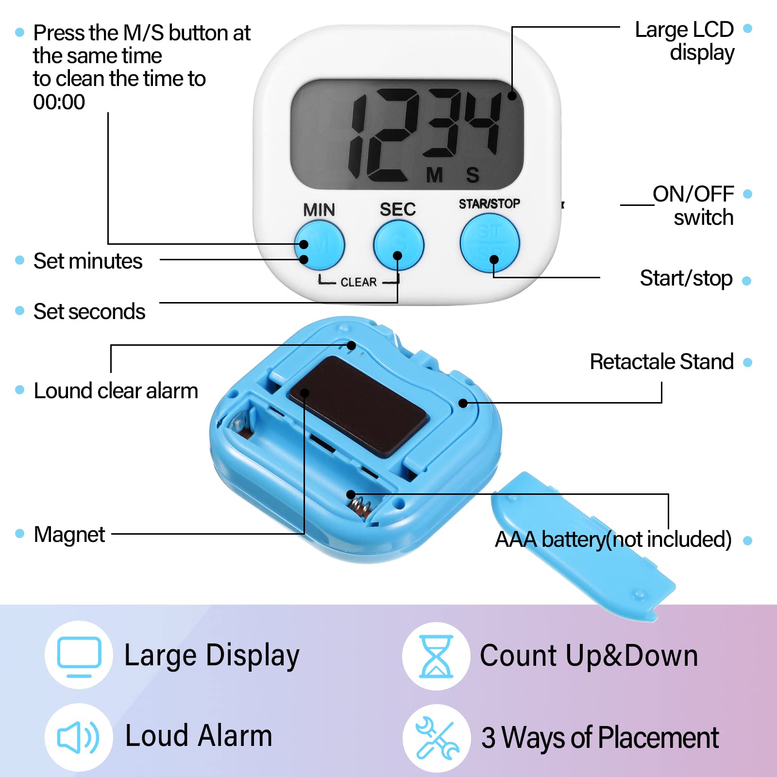 WeeWooday 24-Pack Magnetic Digital Kitchen Timer with LCD Display - Count Up/Down, Loud Alarm for Cooking, Baking, Teaching (Colorful) | Perfect for Classrooms, Kitchens & Home Use