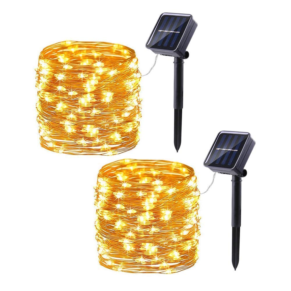 WONFAST 2 Pack 33ft 100LED Solar Copper String Lights - 8 Modes Waterproof Outdoor Fairy Lights for Garden, Patio, Yard, Wedding & Christmas Decorations (Warm White) | Perfect for Backyard Parties, Landscape Lighting and Holiday Displays