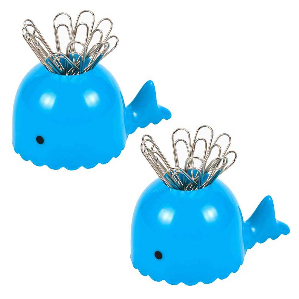 TOPBATHY 2-Pack Magnetic Whale-Shaped Paper Clip Holder - Decorative Desktop Organizer with 20 Clips, Office & School Supplies (Blue) - Perfect for Organizing Documents, Notes & Photos on Fridge or Whiteboard
