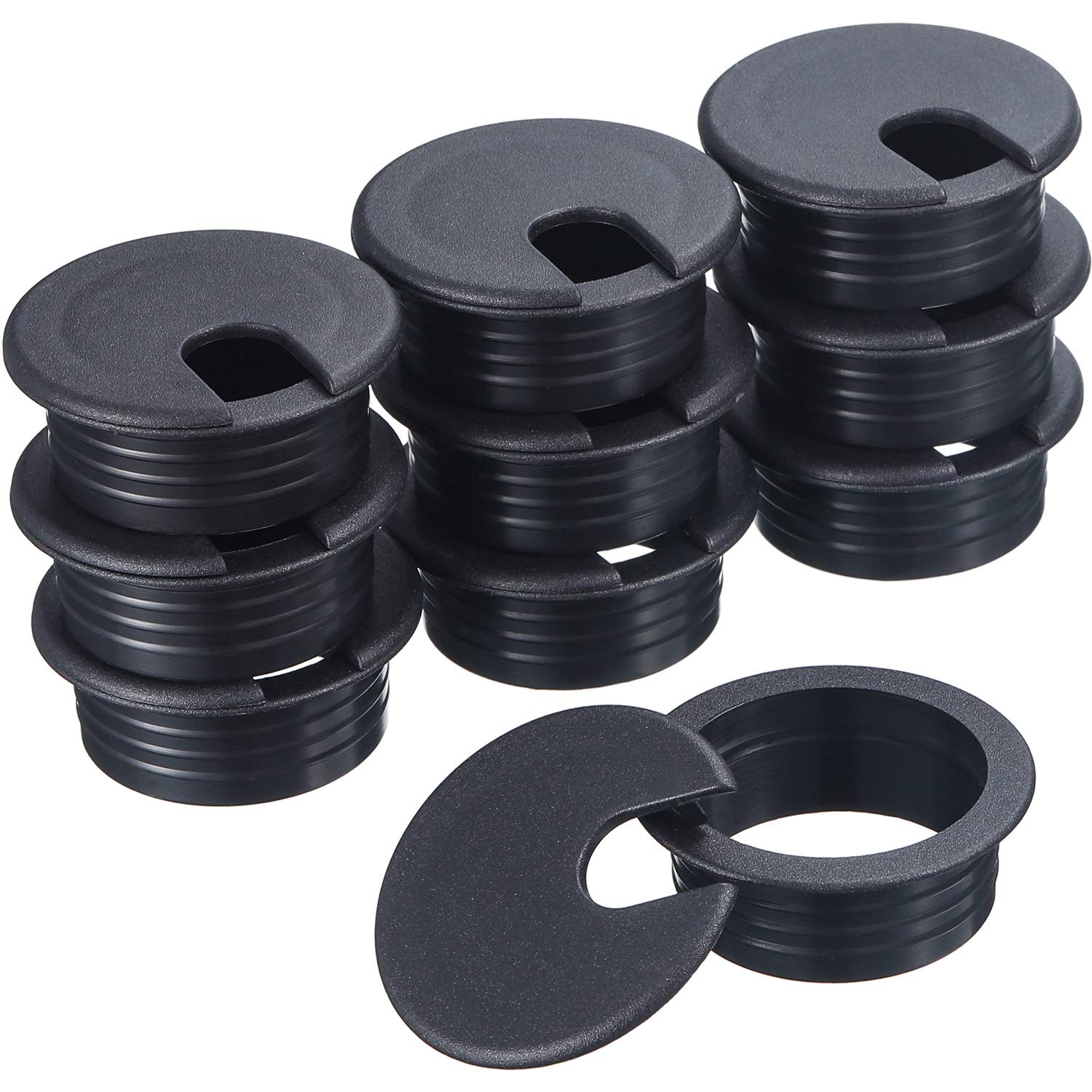 SATINIOR 10-Pack Black 1.5 Inch Desk Cable Grommet Hole Covers - Plastic Wire Management Organizers for Computer PC Desk, Office, Home & Gaming Setup - Keep Cables Neat and Tidy