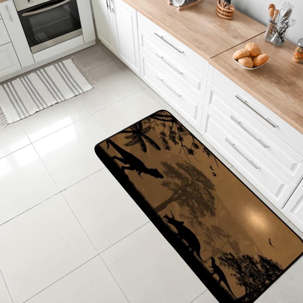 Non-Slip Washable Kitchen Runner Rug - Dinosaur Silhouette Design, Absorbent Quick-Dry Anti-Fatigue Floor Mat (39