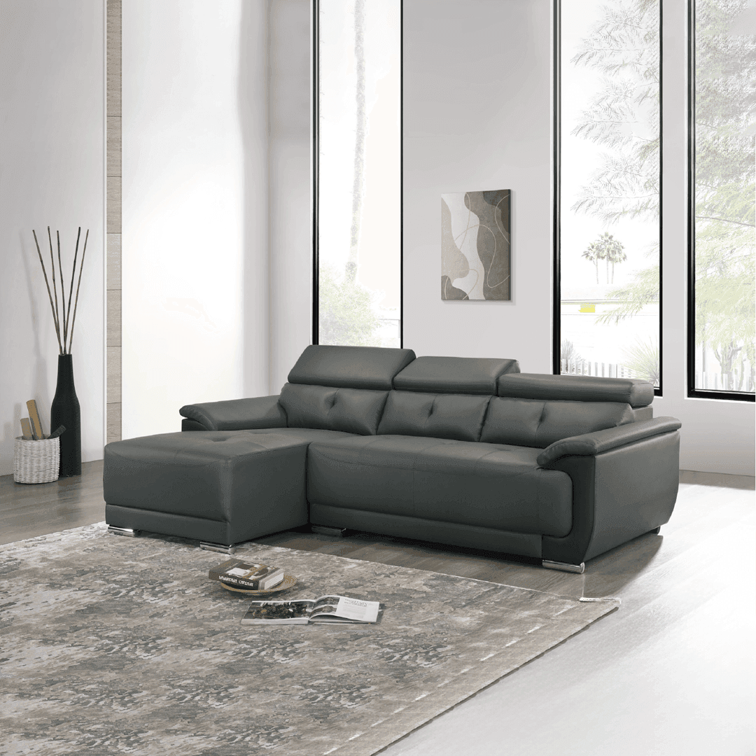 Modern L-Shaped Faux Leather Sectional Sofa - Comfortable PU Leather Couch for Living Room, Home Theater & Small Spaces - Stylish Corner Sofa with Ottoman (Black)
