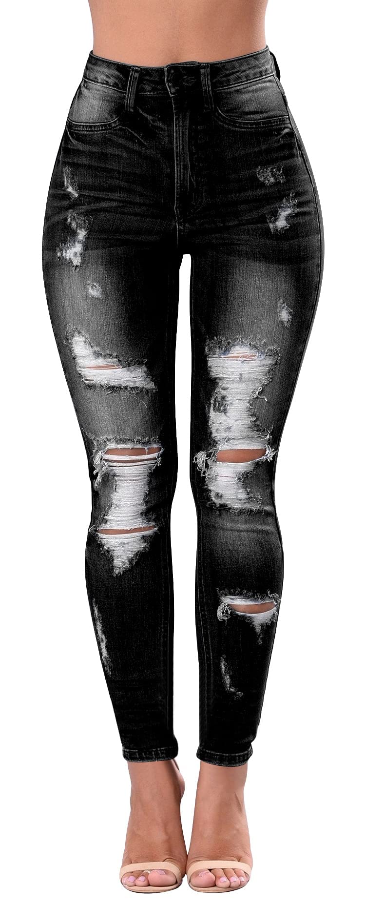 AMRSPENG Women's High Waisted Ripped Stretch Skinny Jeans - Butt Lifting Distressed Denim Pants for Casual Outfits & Night Out