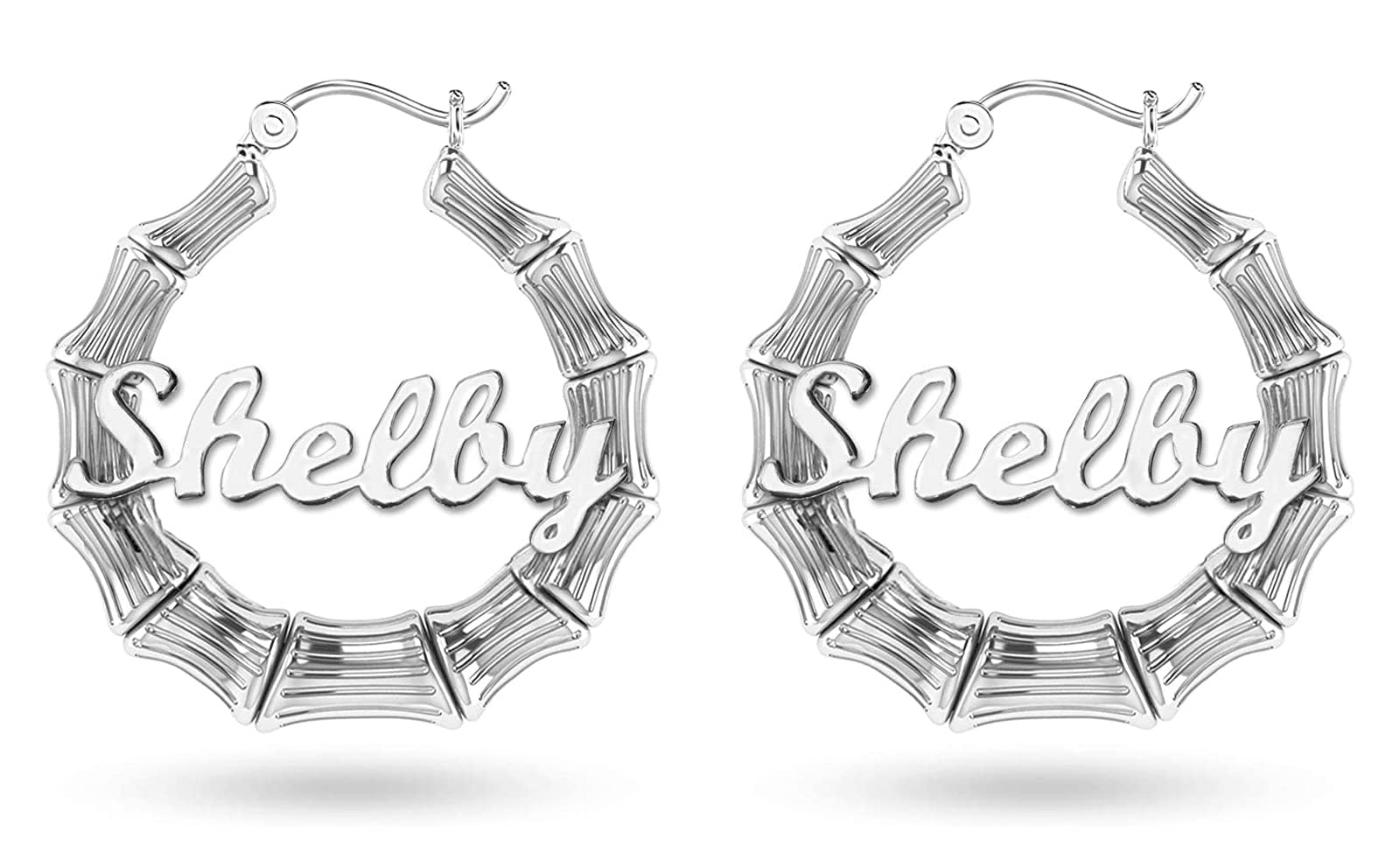 Custom Sterling Silver & Gold Bamboo Hoop Earrings for Women & Teens - Personalized Name Engraved - Perfect for Everyday Wear, Gifts & Special Occasions