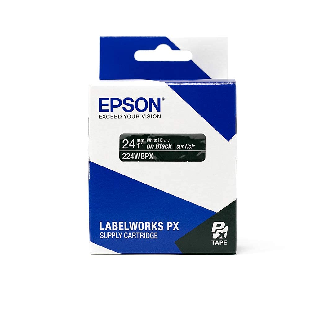 Epson LABELWORKS 224WBPX PET Tape Cartridge - White on Black Industrial Label Maker Tape - 1