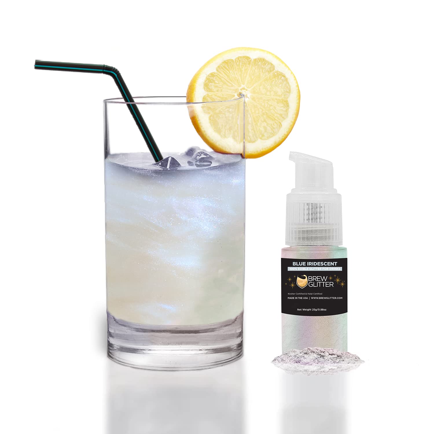 Blue Iridescent Edible Glitter for Drinks & Cocktails - 100% Food Grade Vegan Glitter Dust | Safe for Beer, Beverages & Cake Decorating | Gluten Free, Nut Free Sparkle Garnish (25g Spray Pump) | Perfect for Party Drinks, Wedding Cocktails & DIY Dessert Toppings