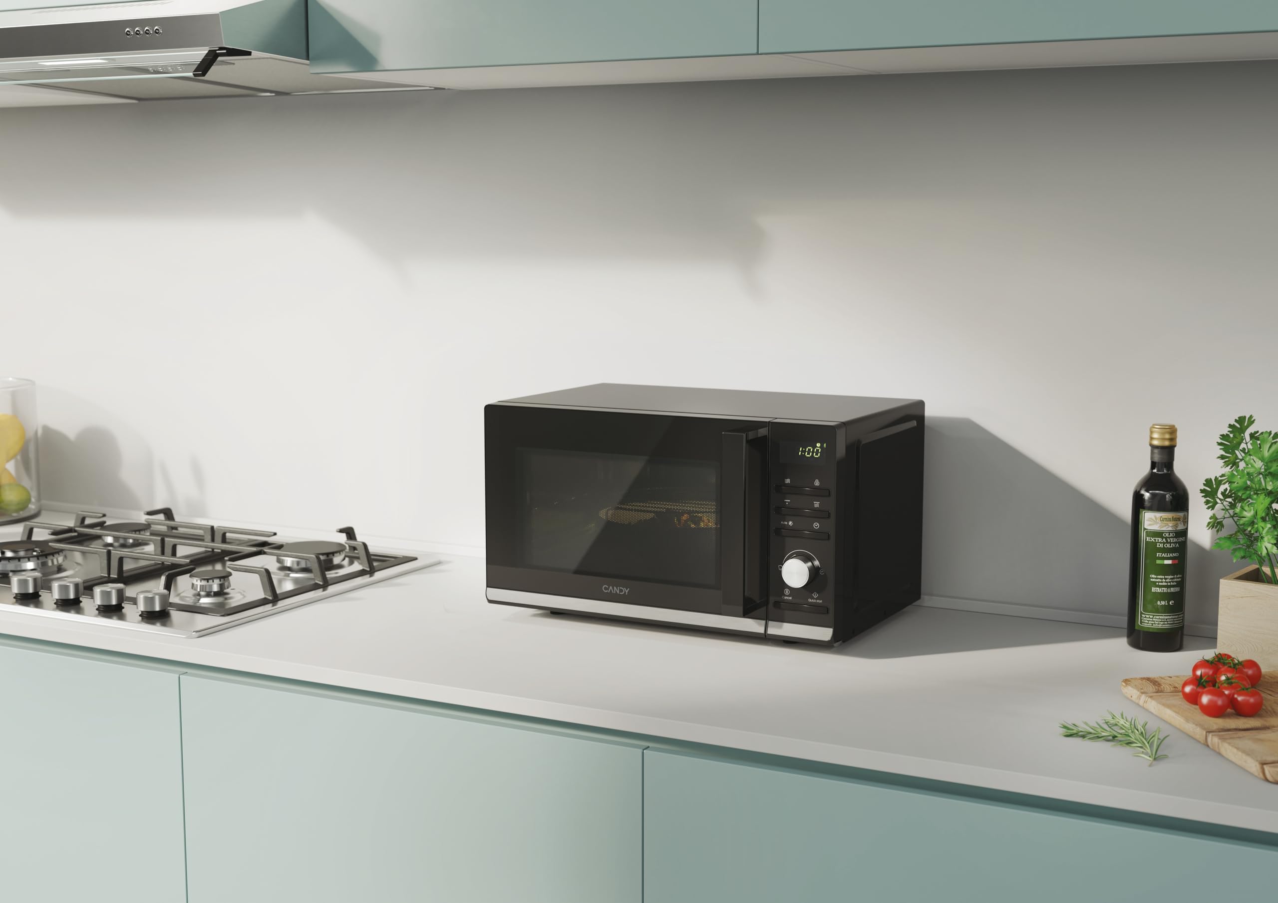 Candy Moderna CMGA20TNDB 20L Microwave with Grill - 1250W, 6 Power Levels, Digital Display, 8 Functions, Safety Lock, 25.5CM Turntable, Grill Rack, Self-Cleaning, hOn App, Black - Perfect for Small Kitchens, Dorms & Office Spaces