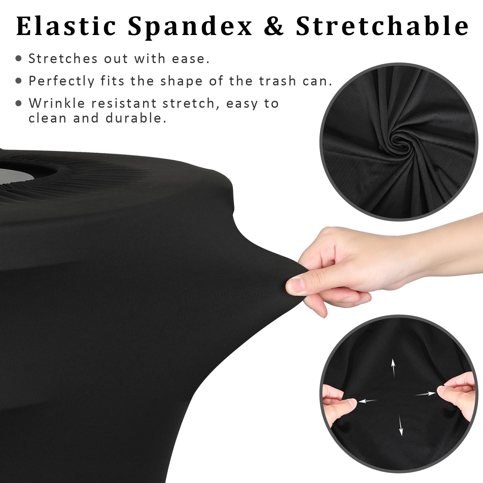 32 Gallon Stretch Spandex Trash Can Cover - 2 Pack Outdoor Fitted Waste Container Covers for Round Garbage Bins | Waterproof & UV Resistant | Perfect for Wedding, Party, Fundraiser Decor & Outdoor Events (Black) - No Trash Can Included