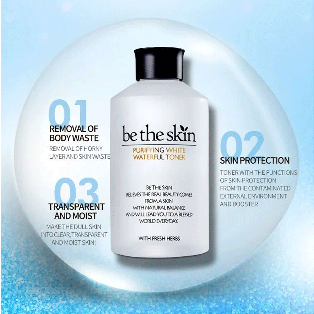 Be the Skin Purifying White Waterful Toner 150ml - Brightening Hydrating Facial Toner for Glowing Skin | Daily Skincare Routine, Morning & Night Use