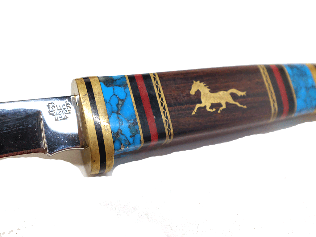 Authentic Navajo Handmade Buck Custom Knife by Artist Dave Yellowhorse - Fixed Blade with Inlaid Turquoise - Perfect for Collectors, Outdoor Adventures & Native American Art Display