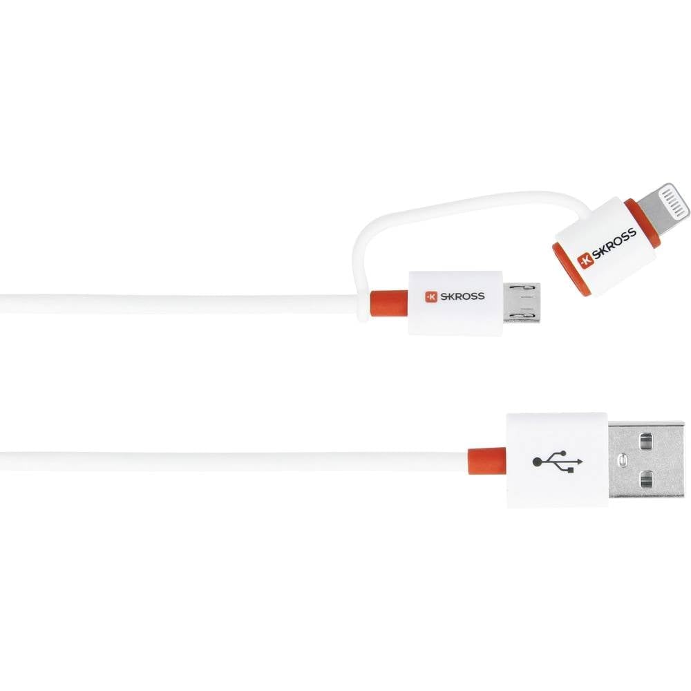 Skross 2-in-1 Charge & Sync Micro USB & Lightning Cable - 3ft White Charging Cord for iPhone & Android - Perfect for Travel, Office & Home Use