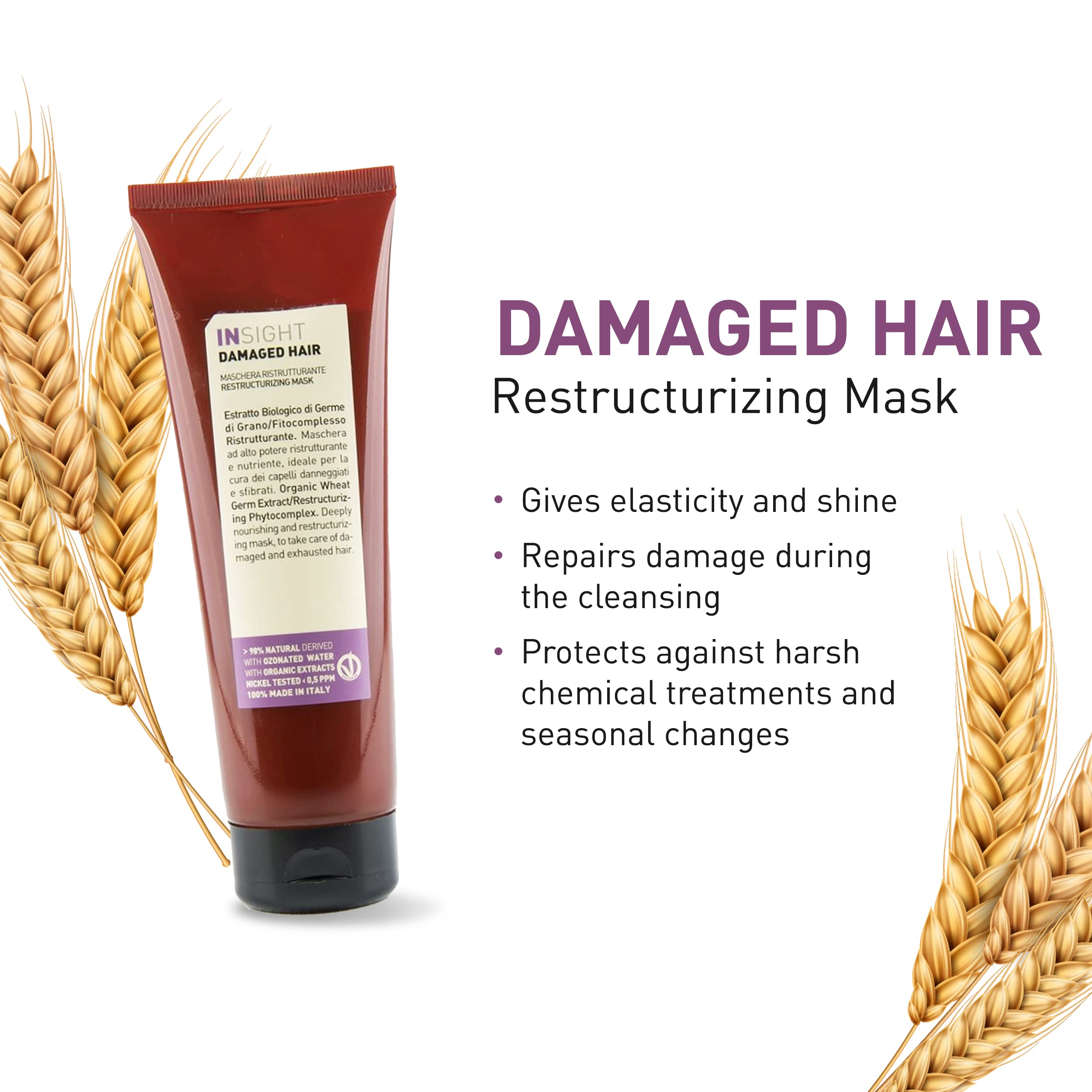 Insight Clean Beauty Restructuring Hair Mask for Damaged Hair - Organic Wheat Germ Extract, Vegan, 250ml | Deep Conditioning Treatment for Dry, Frizzy & Color-Treated Hair at Home or Salon