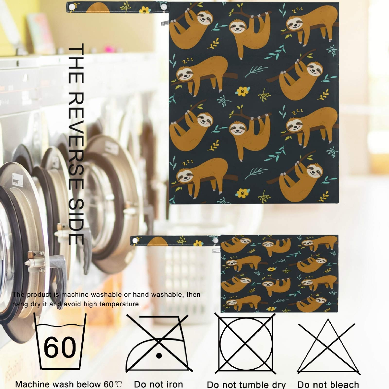 **Visesunny Cartoon Sloth 2-Pack Wet Bags with Zippered Pockets – Washable & Reusable for Travel, Beach, Pool, Daycare, Stroller | Perfect for Diapers, Gym Clothes, Swimsuits & Toiletries**    *(Ideal for Organizing Wet or Dirty Items On-the-Go!)*