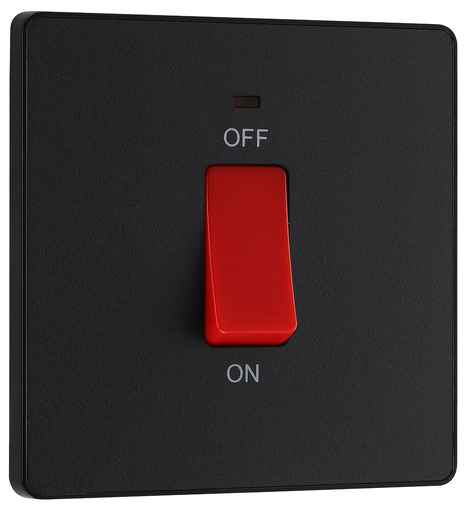 BG Evolve Matt Black 45A Double Pole Switch with LED Indicator - PCDMB74B - Ideal for Home Electrical Panels, Industrial Control Systems, and Commercial Lighting Installations