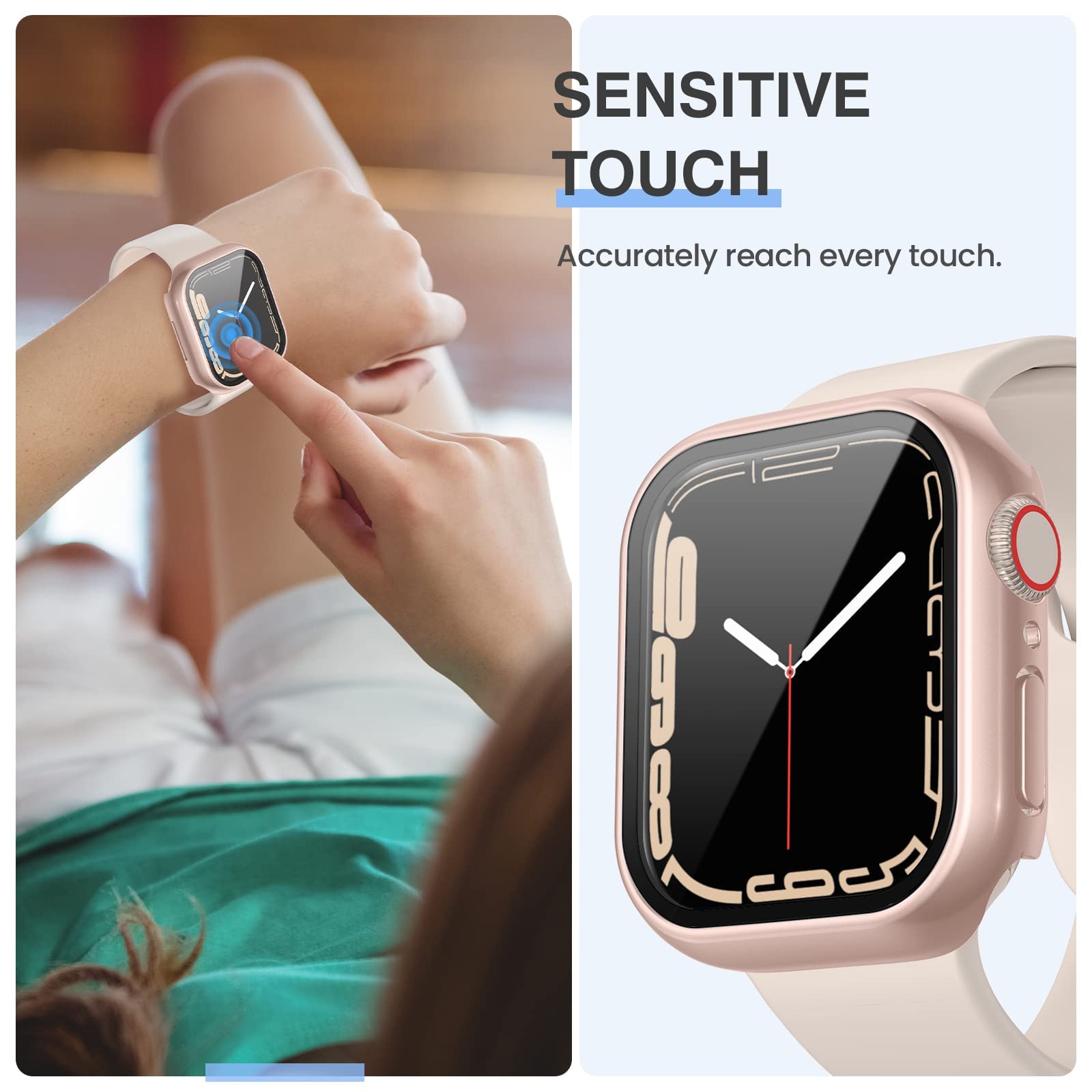 3-Pack Tensea Tempered Glass Screen Protector with Hard PC Bumper Case for Apple Watch Series 9/8/7 45mm - Ultra-Thin Protective Cover for Women & Men (Clear/Silver/Rose Gold) | Perfect for Workouts, Outdoor Activities & Daily Wear