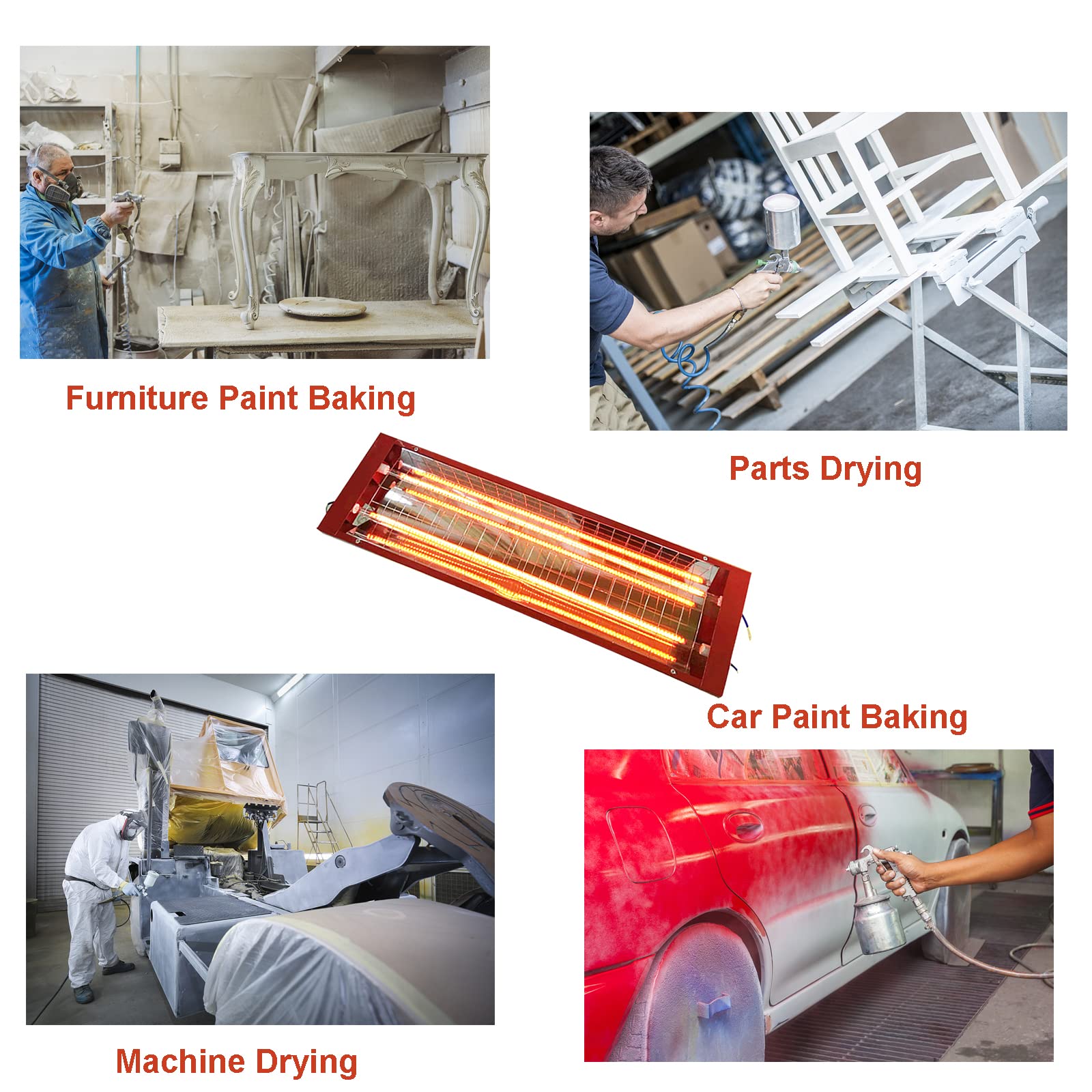 TFCFL 2KW Infrared Paint Curing Lamp - 8 Set Hardwired Spray Booth Heater for Auto Body Repair (110V) | Fast Drying Car Paint, Industrial Baking & Professional Automotive Refinishing Solutions